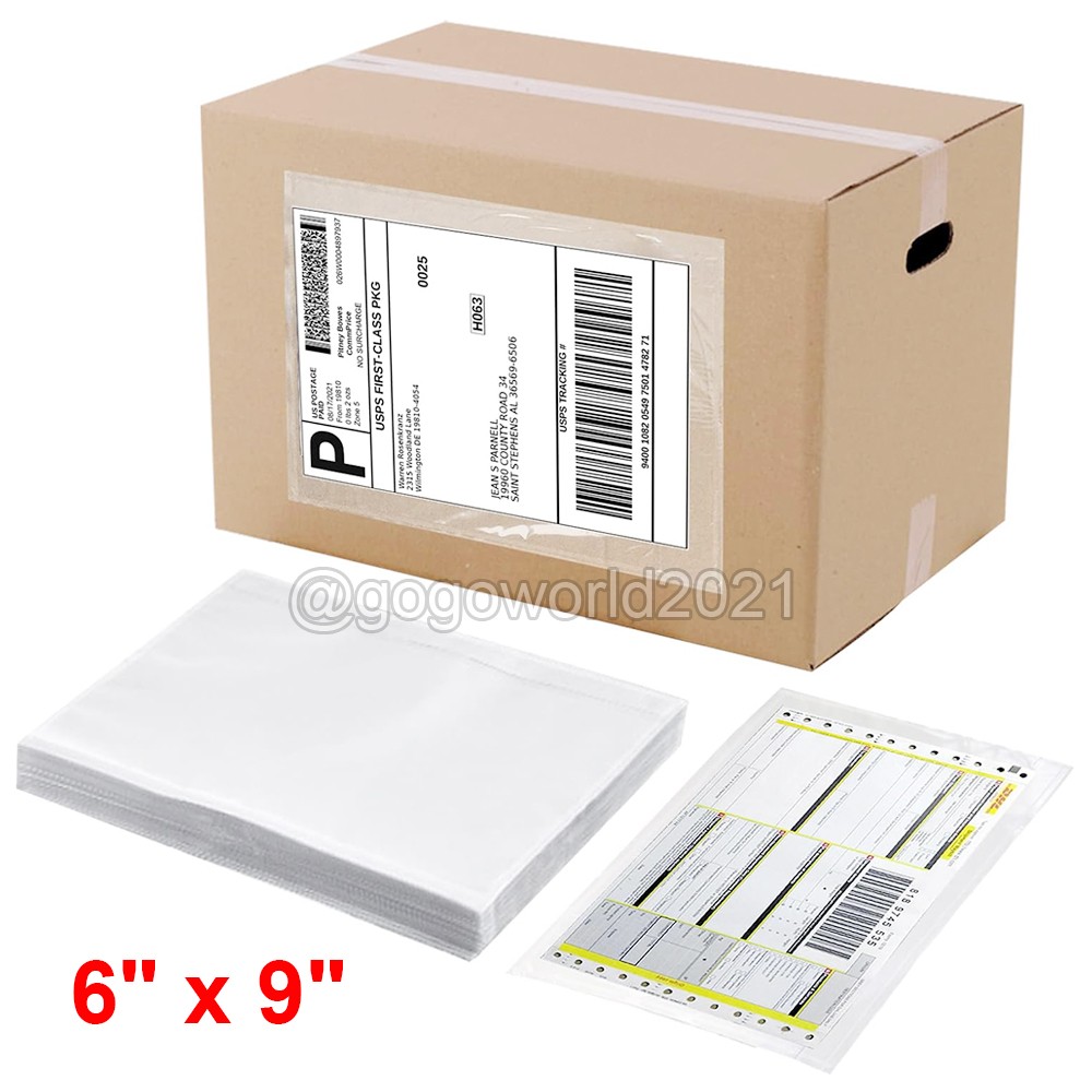 50-10000 Clear Adhesive Packing List Shipping Label Envelopes Pouches 6″ x 9″ US