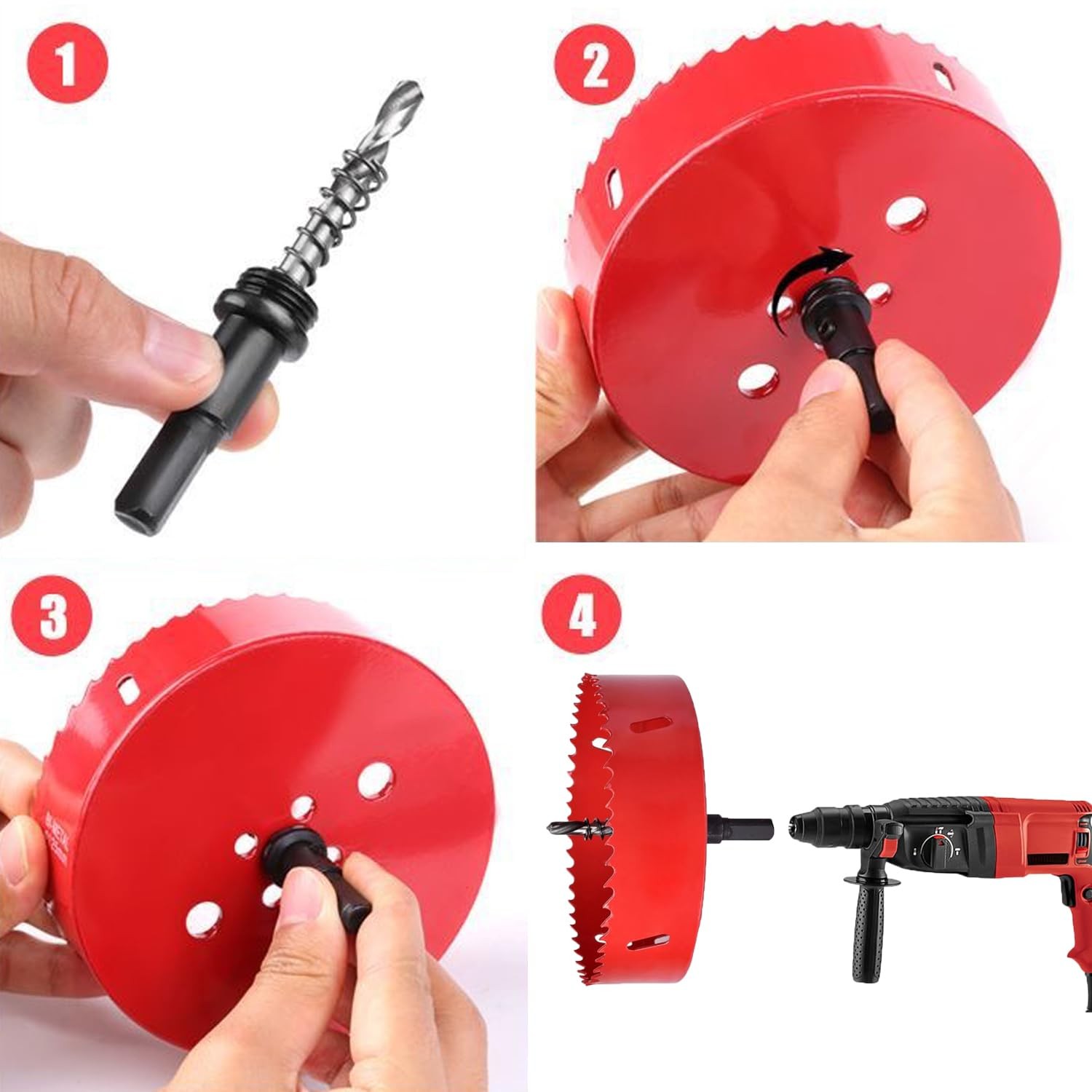 4 Inch Hole Saw with Arbor HSS Mandrels M42 Bi-Metal Red