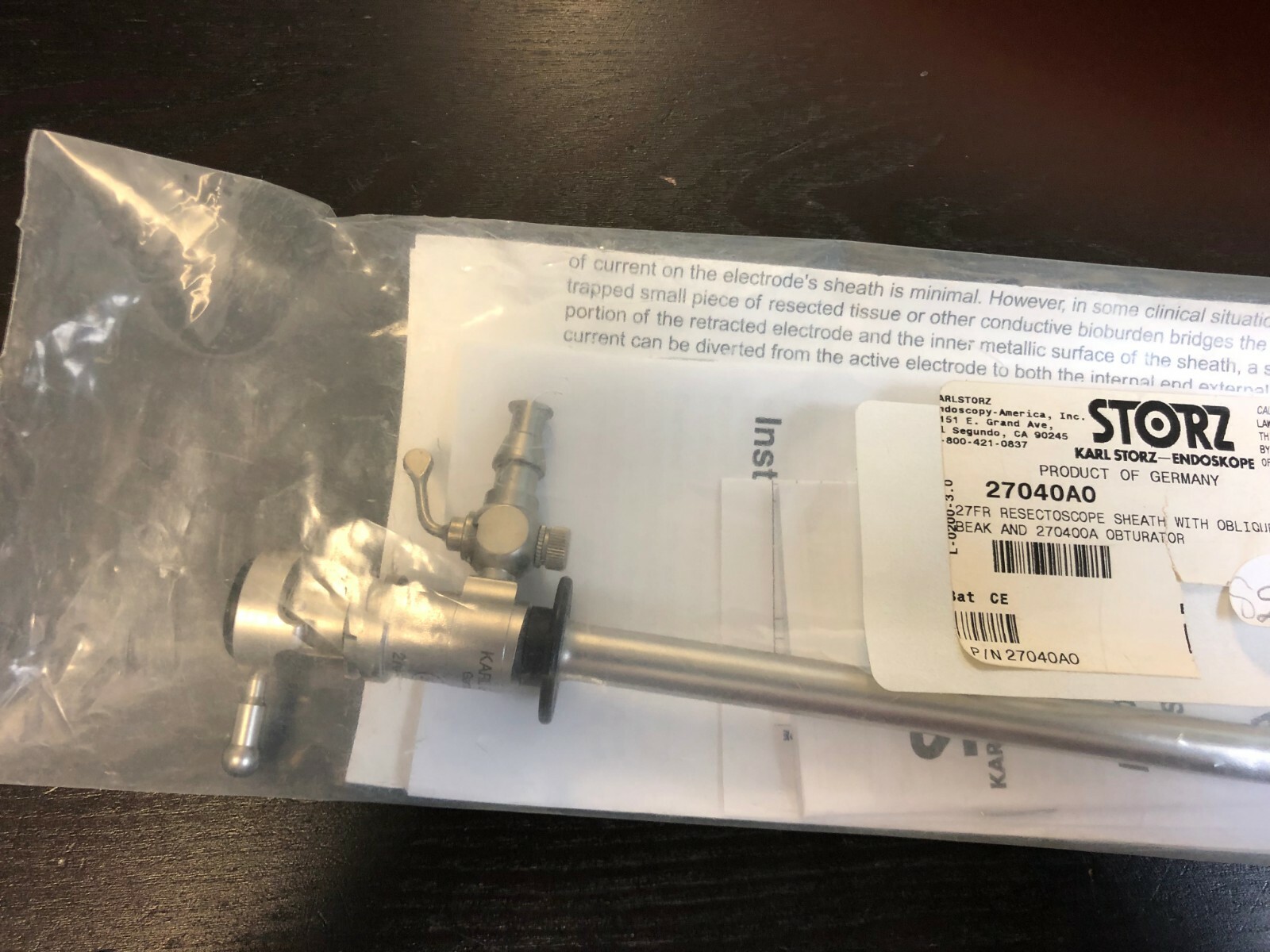Karl Storz 27040AO 27Fr Resectoscope Sheath With Oblique Beak and 27040OA OBT.