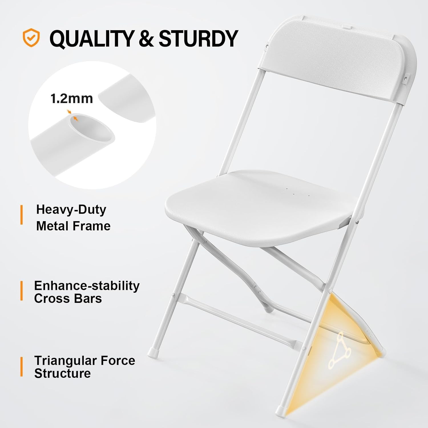 VINGLI 10 Pack White Plastic Folding Chairs 350LB Steel Frame Stackable Wedding