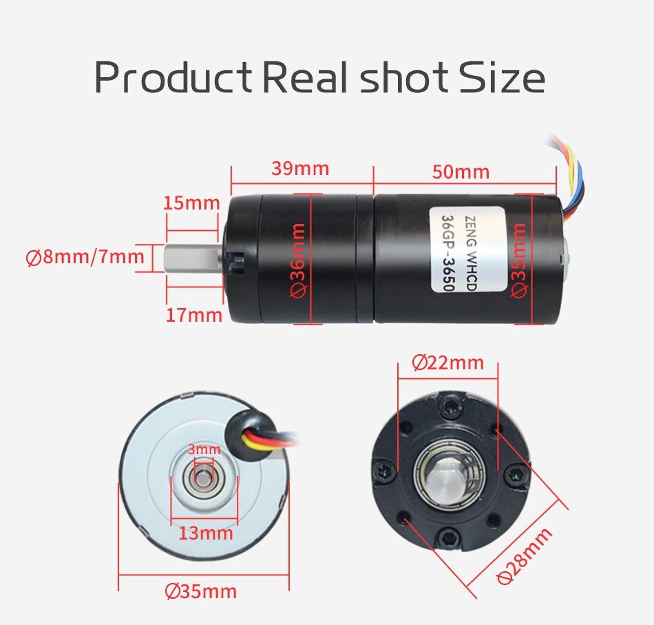 Planetary Reduction Motor DC 12V 24V Brushless Reversible High Torque 36GP-3650