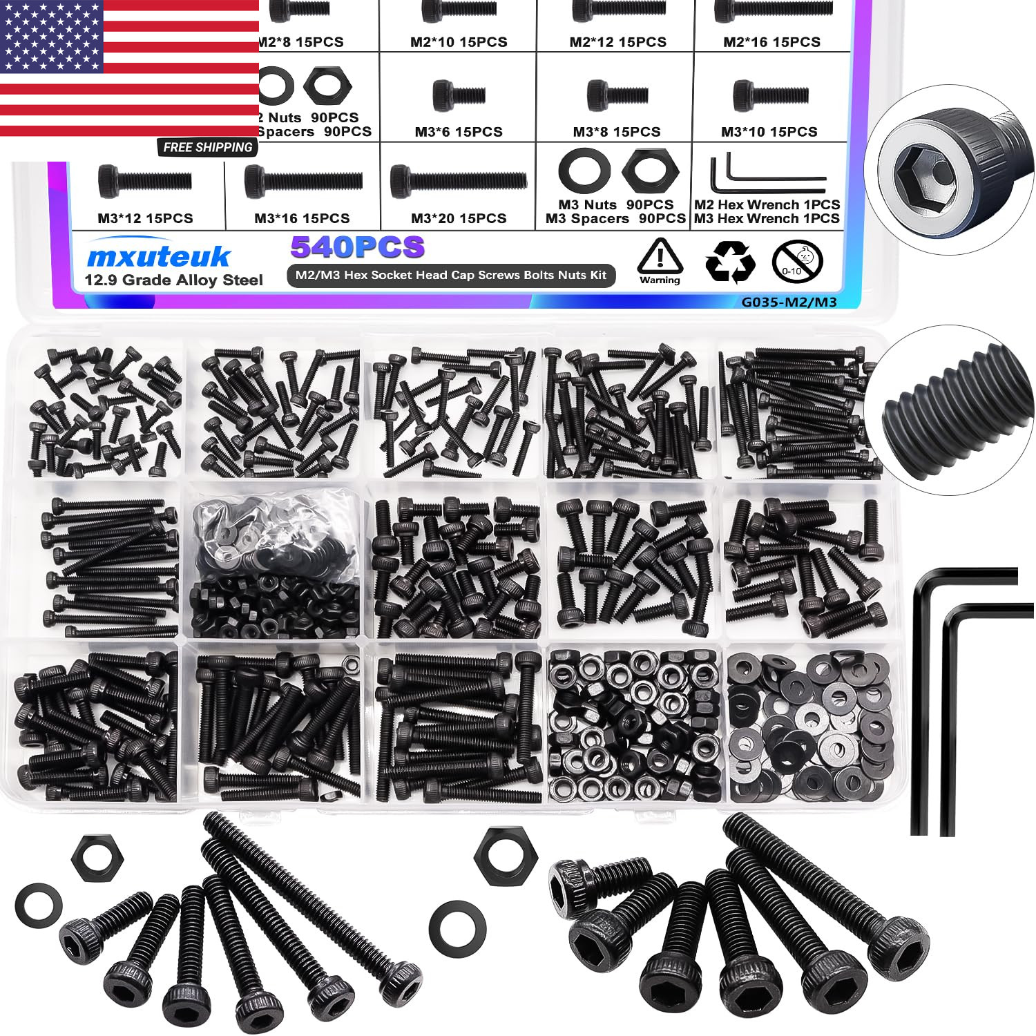 2040PCS Metric Screws Nuts and Bolts Assortment Kit,M2 M3 M4 M5 M6 Machine Screw