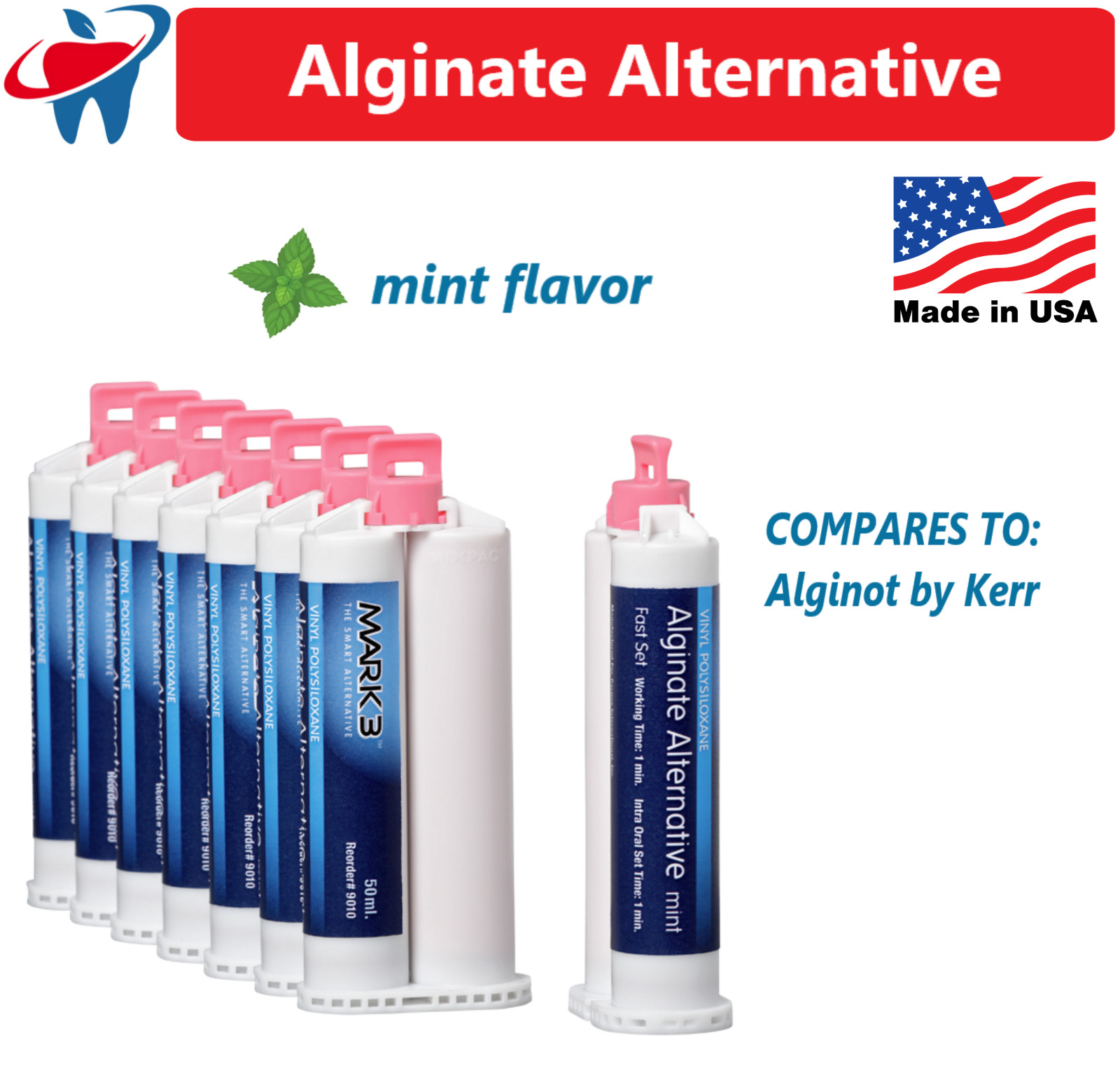 Dental Alginot Mark3 Alginate Substitute Alternative 4 or 8 x 50mL, Fast Set USA