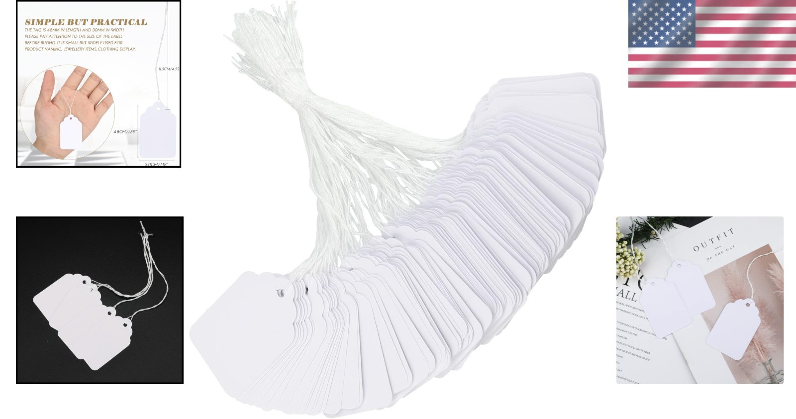 Writable Blank Hangtags with Twine – 500 Count Matte White Price Tags 1.2×1.9 in
