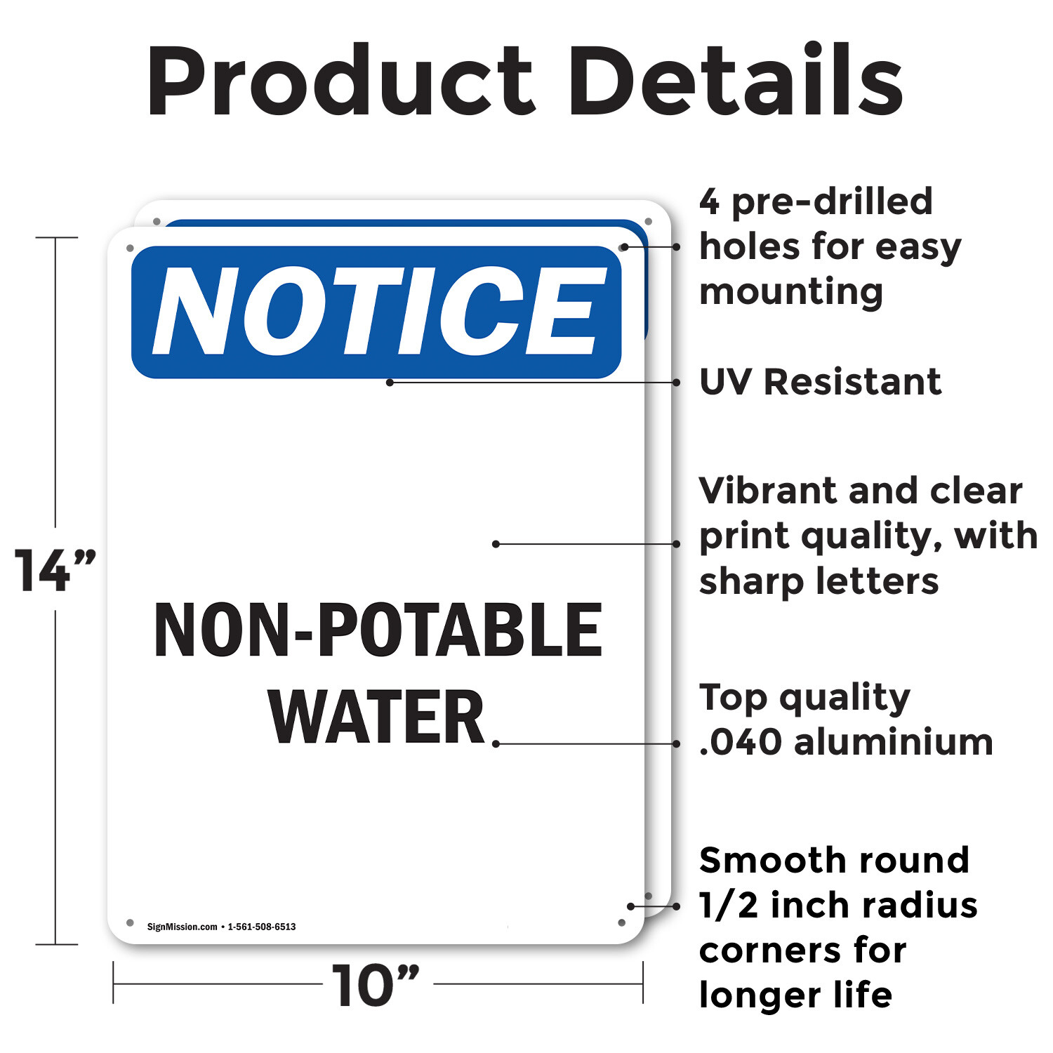 (2 Pack) Non-Potable Water OSHA Notice Sign Decal Metal Plastic