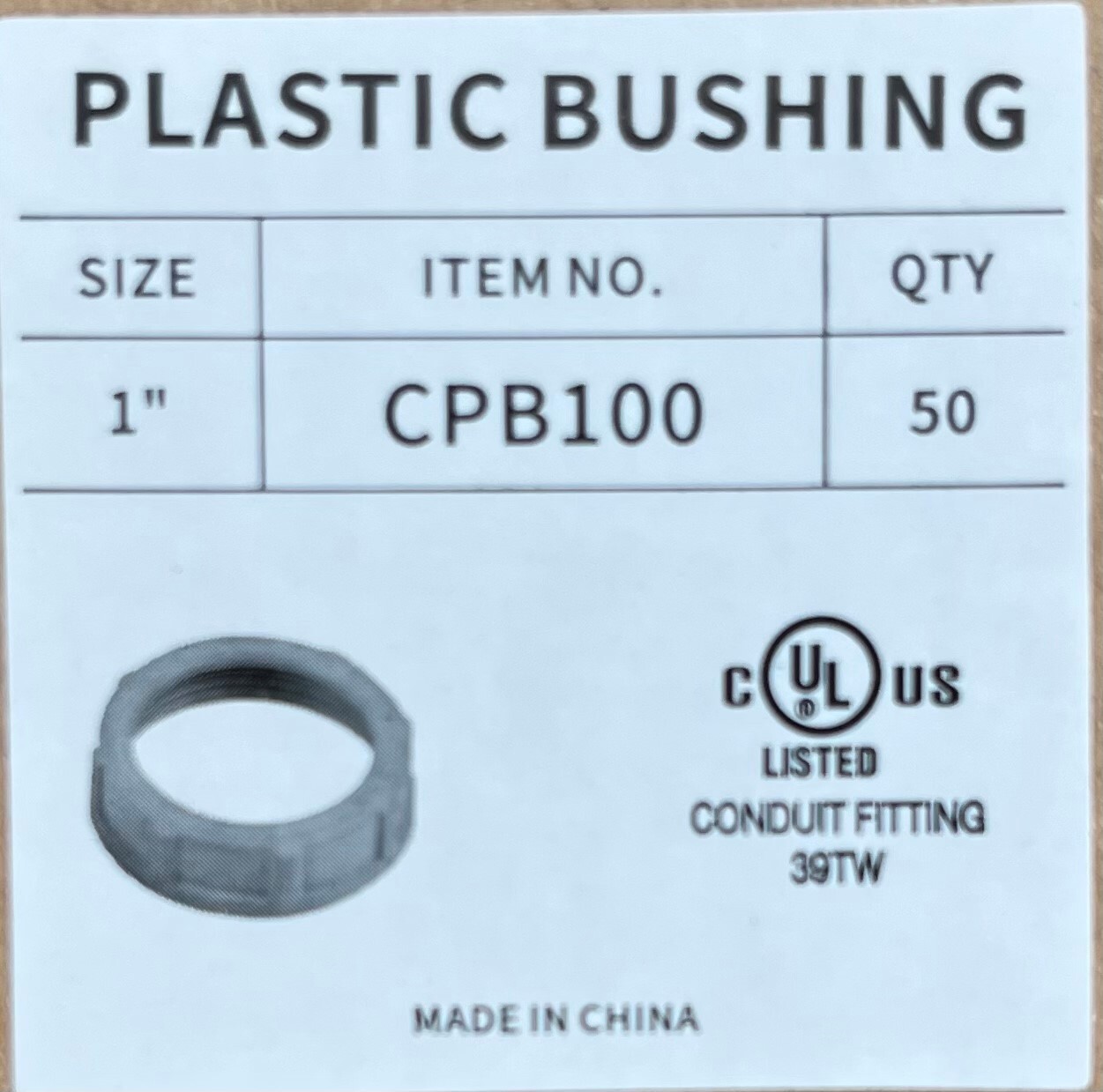 1″ Plastic Electrical Conduit Bushing; Box of 50