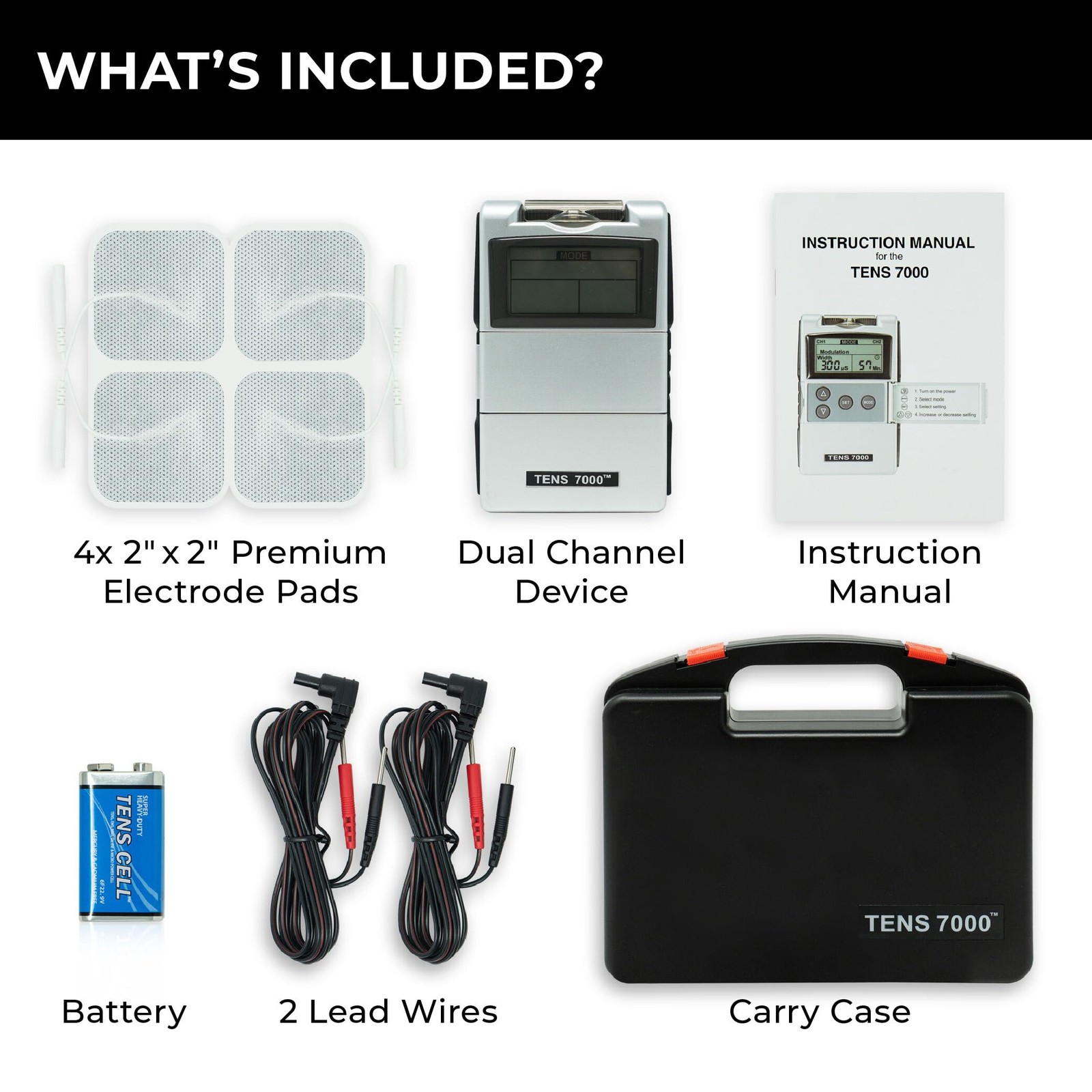 TENS 7000 Digital Unit with Accessories – Muscle Stimulator Black