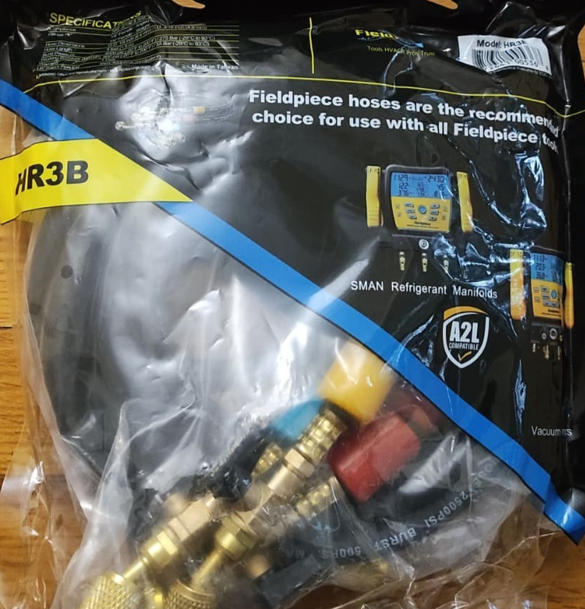 Fieldpiece HR3B – ¼” Ball Valve Hose Set – 5 ft Refrigerant Charging