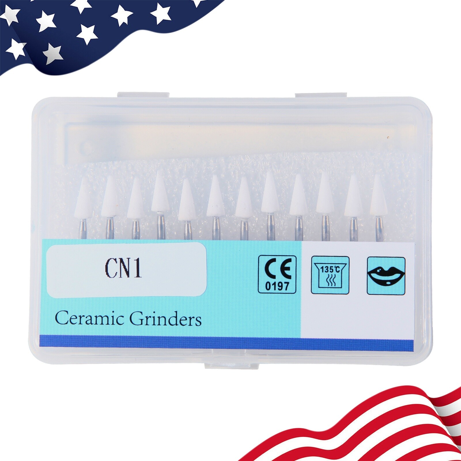 12 Pcs/Box Dental White Polishing Stones Cone Shape FG Burs Arkansas Stone CN1