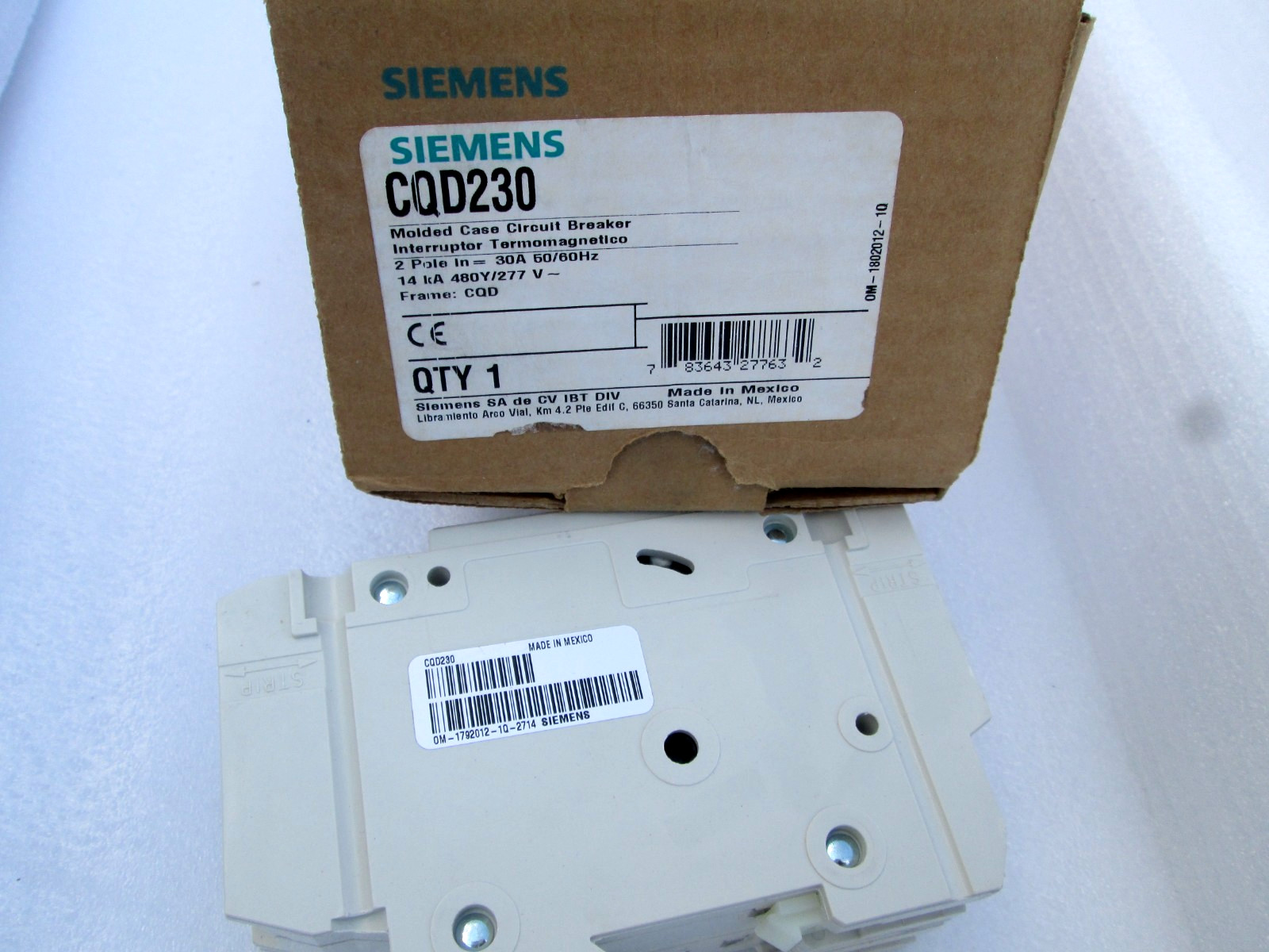 Siemens CQD230 30 Amp, Double Pole 480/277V AC, 125/250V DC BREAKER