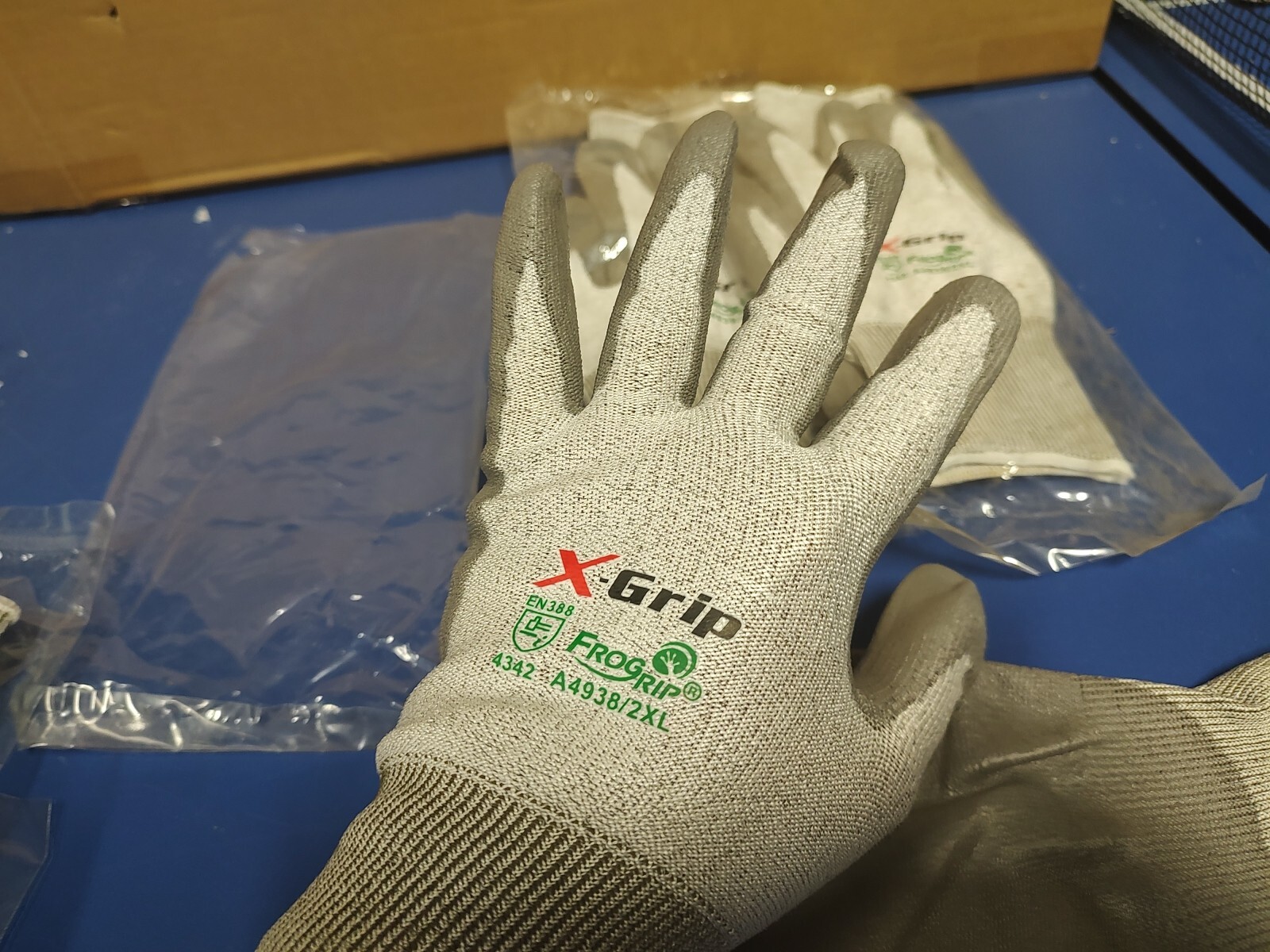 3 Pair, GLOVES, X-GRIP, FROGRIP, A4938, 2XL, A2 CUT RESISTANT, POLY COATED
