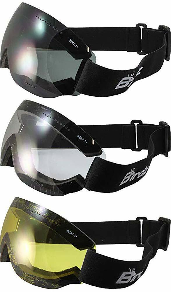 3 Pair Birdz Thrush Frameless Skydiving Riding Goggles Clear Smoke Yellow Lenses