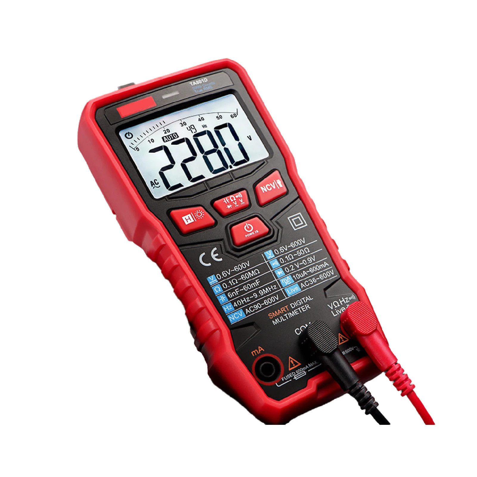 Digital Multimeter TA806 True RMS Auto Ranging AC DC Voltage Resistance Tester