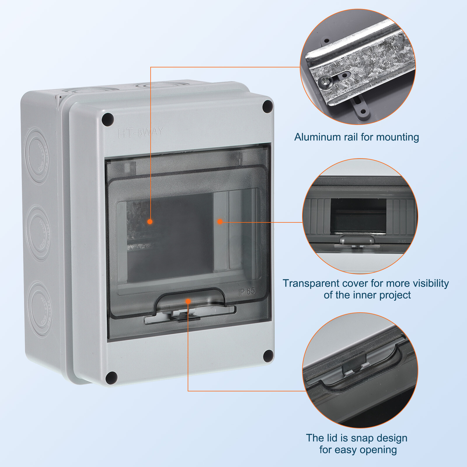 5 Way Circuit Breaker Box IP65 Distribution Protection Box 150mmx110mmx90mm