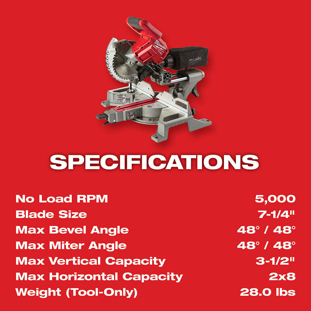 Milwaukee 2733-80 M18 FUEL 18V 7-1/4″ Dual Sliding Miter Saw – Bare Tool Recon