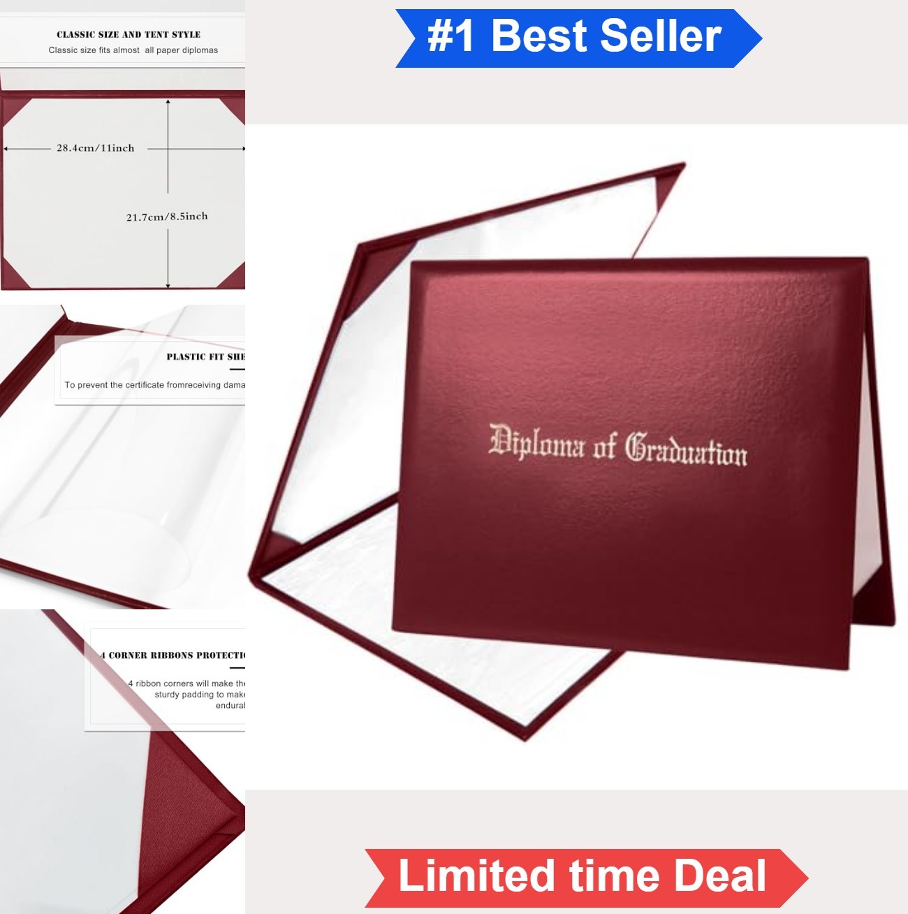 Diploma Cover 8.5×11 Leatherette Padded Certificate Holder Maroon Faux Leather