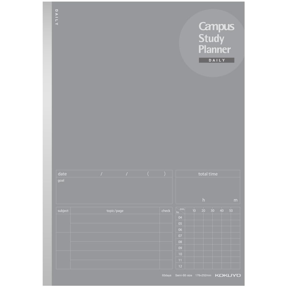 Kokuyo Campus Study Planner Notebook, Daily Ruled, Semi-B5, Gray