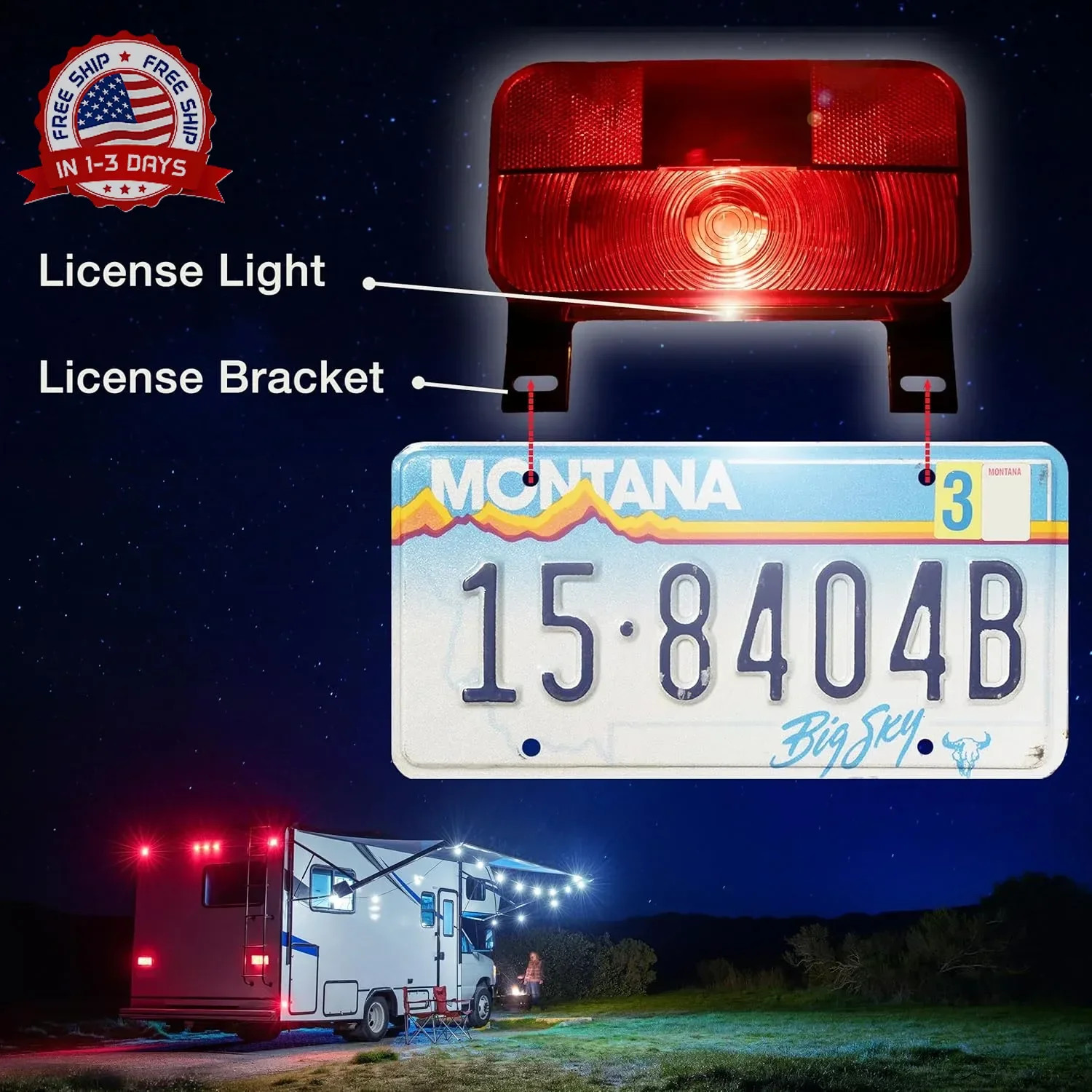 Lumitronics Red Surface Mount Light, License Bracket and License Light, Stop/Tur