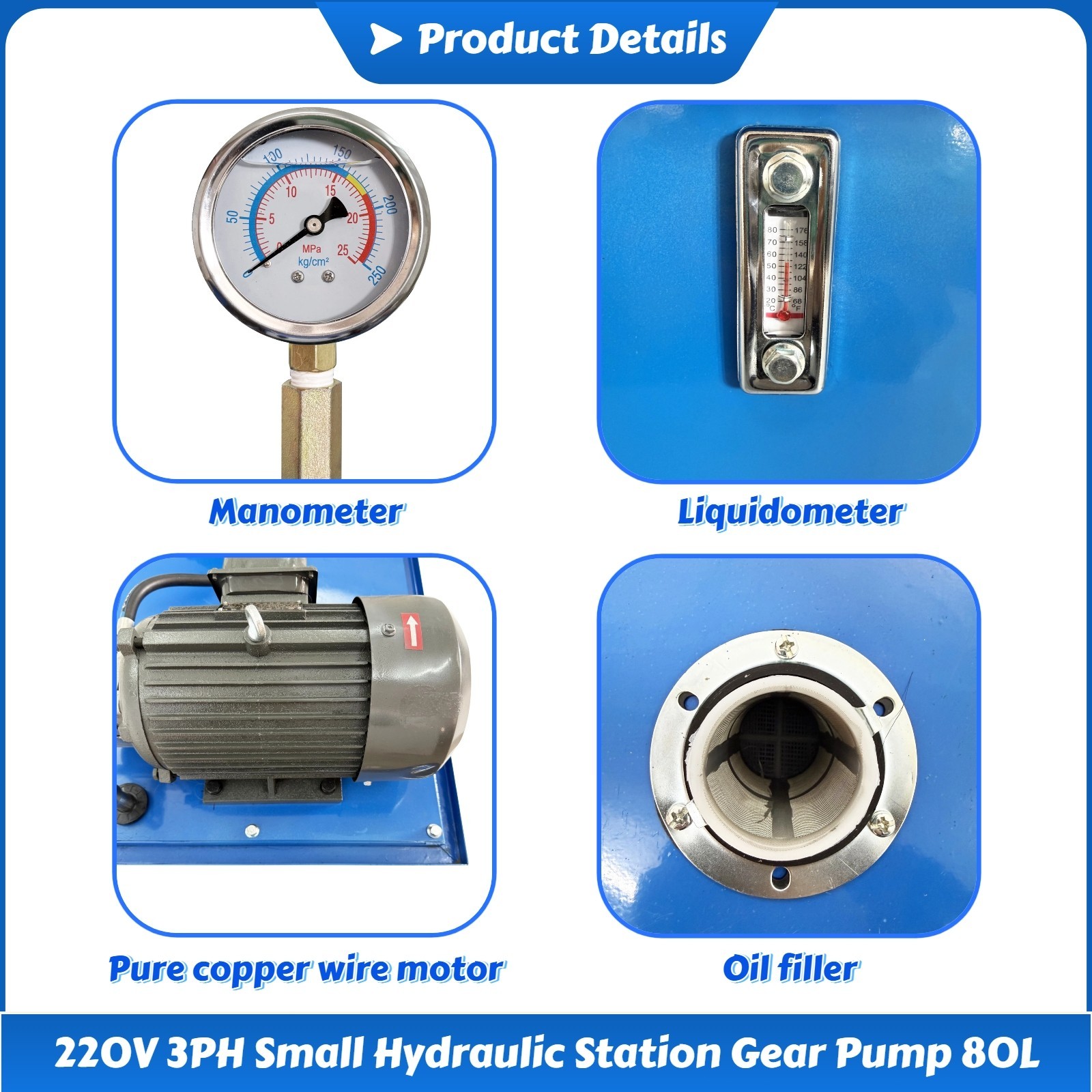 220V 3PH Double-end Valves Small Hydraulic Station Gear Pump 80L 2200W 14mpa