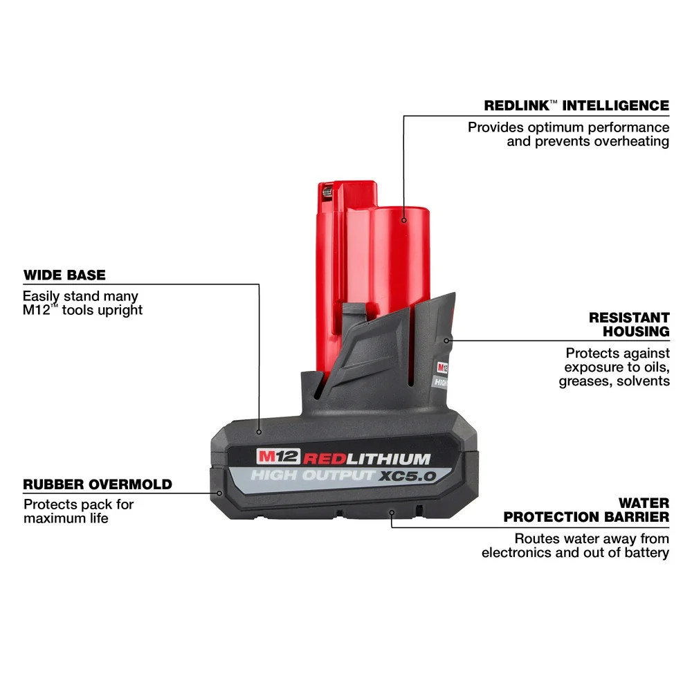 Milwaukee 3497-22X5 M12 FUEL 12V 2-Tool Cordless Combo Kit w/ 5AH Battery