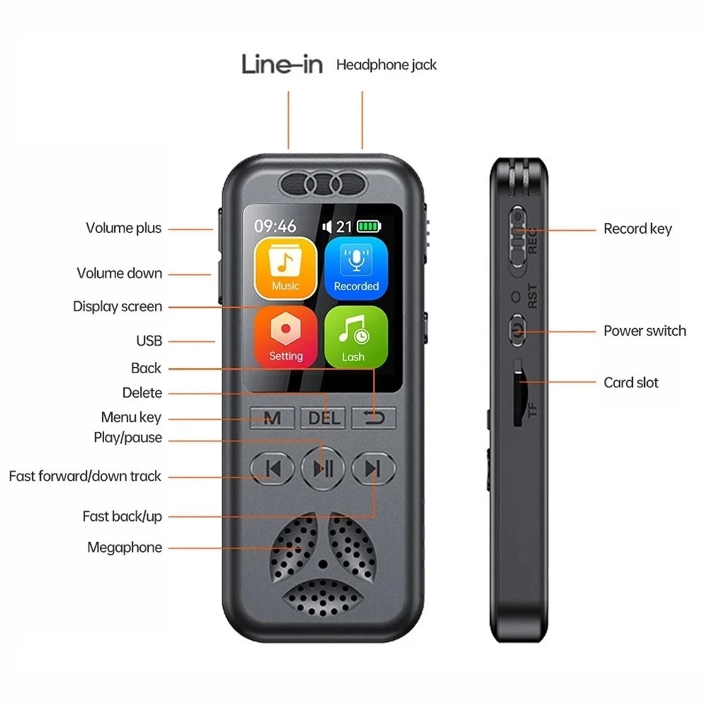 128GB Digital Voice Recorder 1536KBPS Professional Sound Dictaphone Voice Activa