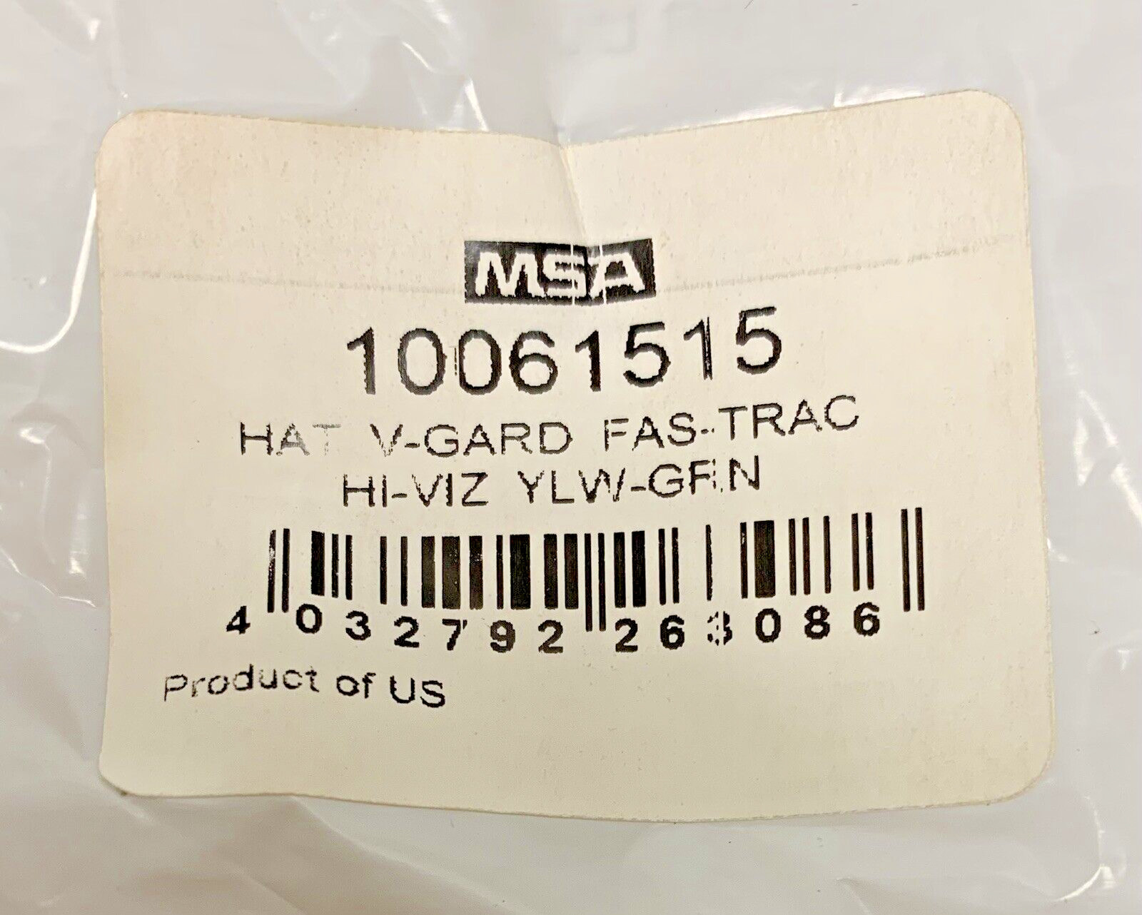 MSA 10061515 Safety Full Brim Hard Hat Type 1 V-Gard Fas-Trac Hi-Viz Yellow M