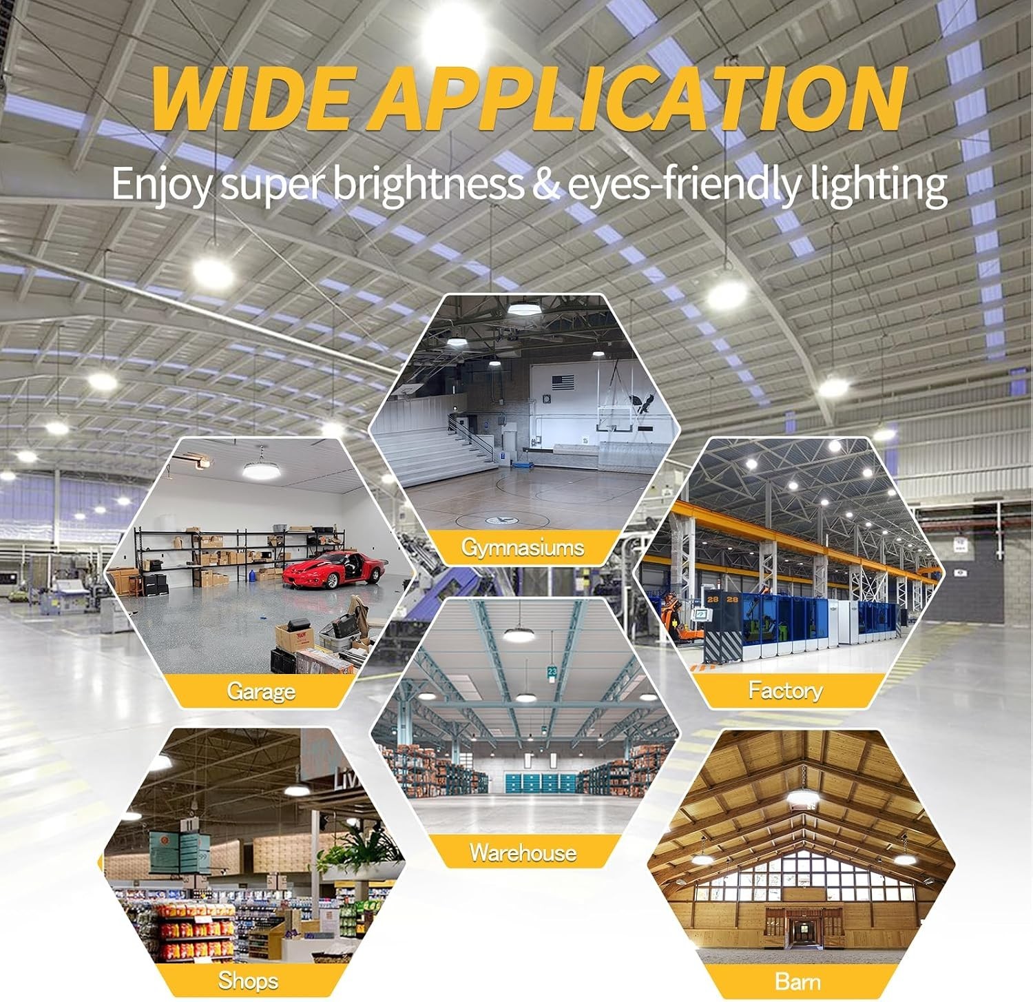 6 Pack Commercial 155W UFO LED High Bay Light, Super Bright 22,500lm, Waterproof