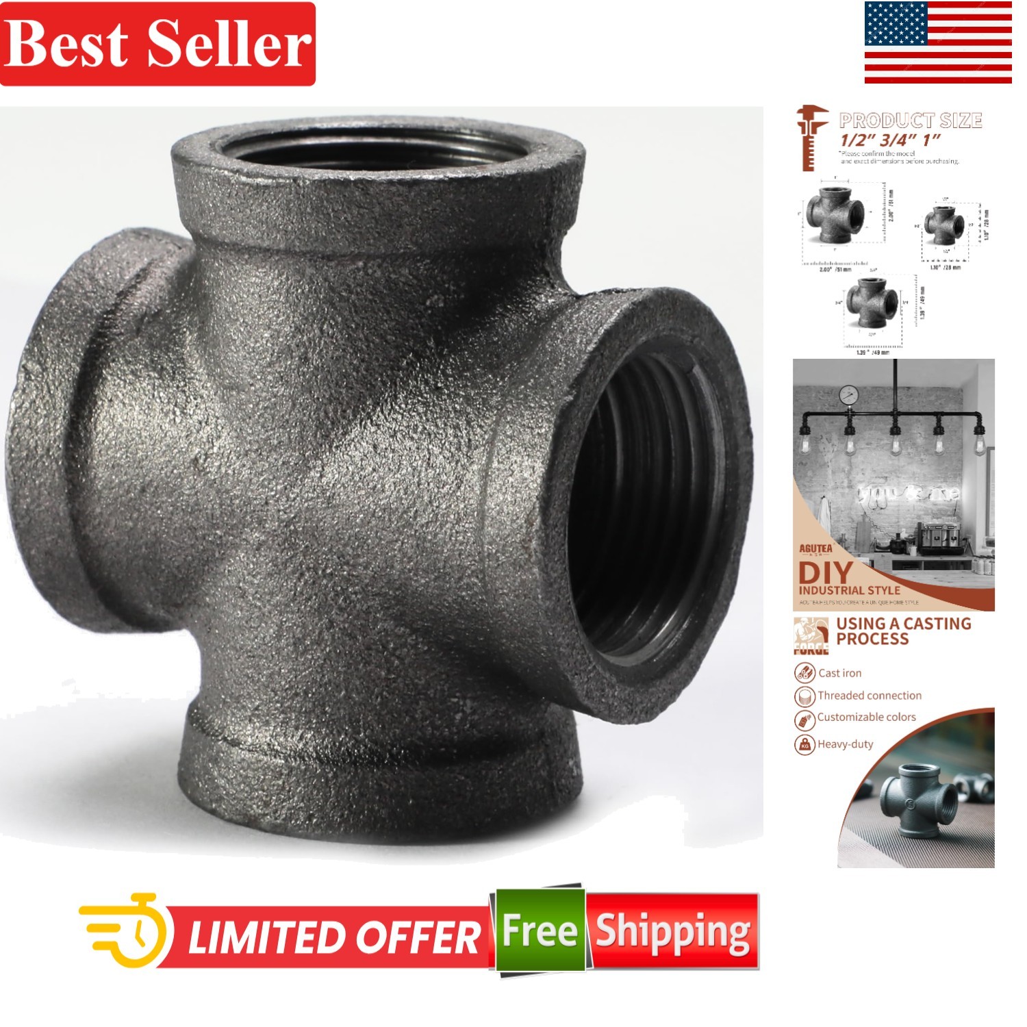 Cast Iron Cross Fitting Connector Compatible With Vintage Pipe Fixtures 1 Pack