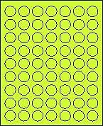 1″ Round Fluorescent Chartreuse Labels, 63-UP (8.5″ x 11″) – Box of 100 Sheets