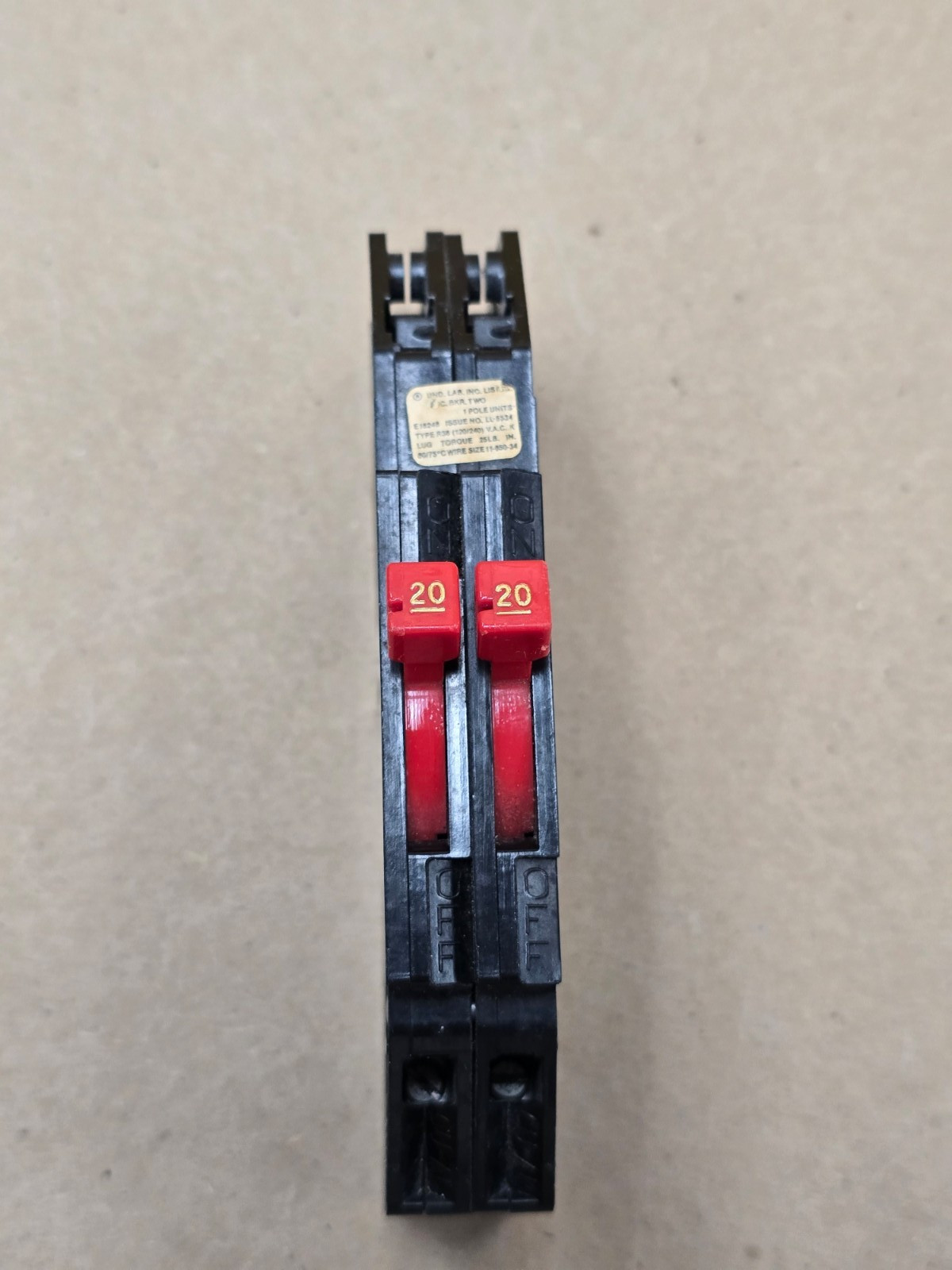 Zinsco Type RC-38 Circuit Breaker, 20 amp, 2 pole unit, 120/240 volt