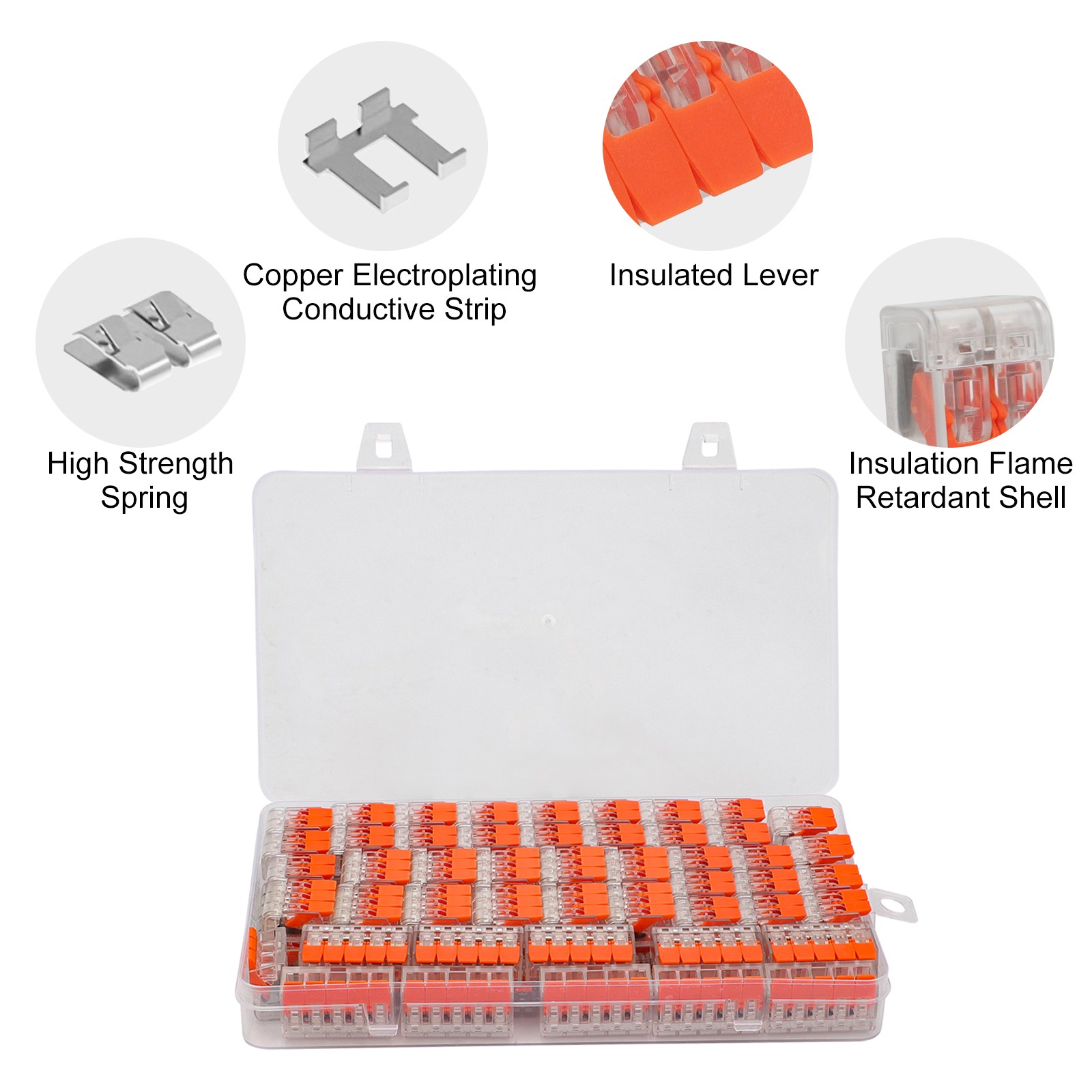 50X Reusable Spring Lever Terminal Block Electric 28-12AWG Wire Cable Connectors