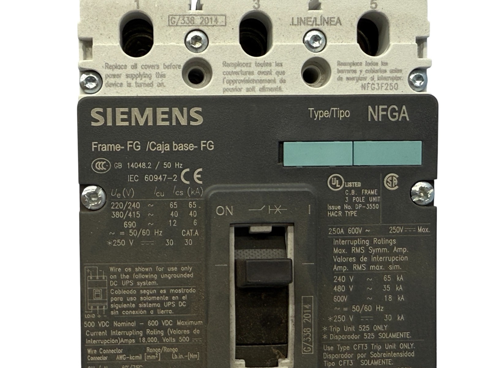 SIEMENS NFG3F250 CFT3T250 TRIP UNIT 250A 3-PHASE 3-POLE 600V 35KA BOLT-ON NEW