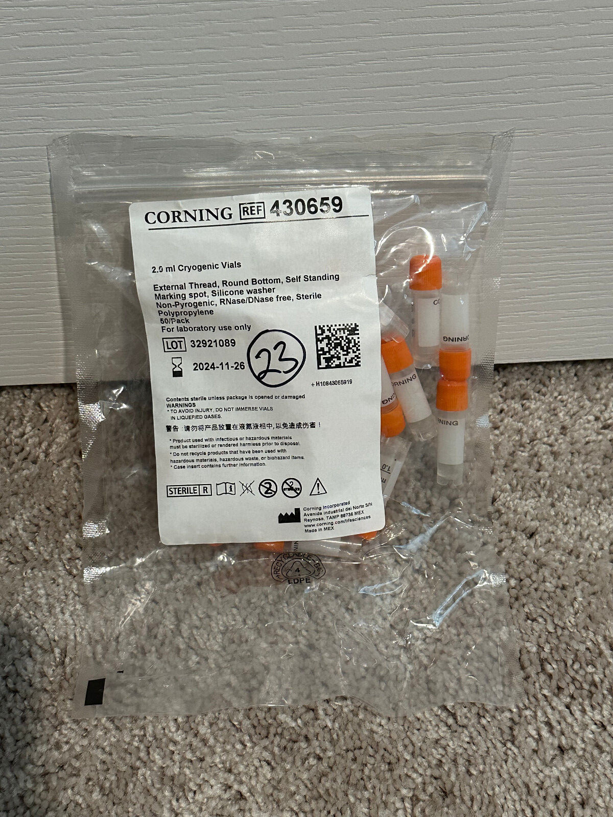 Corning® 2 mL External Threaded Polypropylene Cryogenic Vial