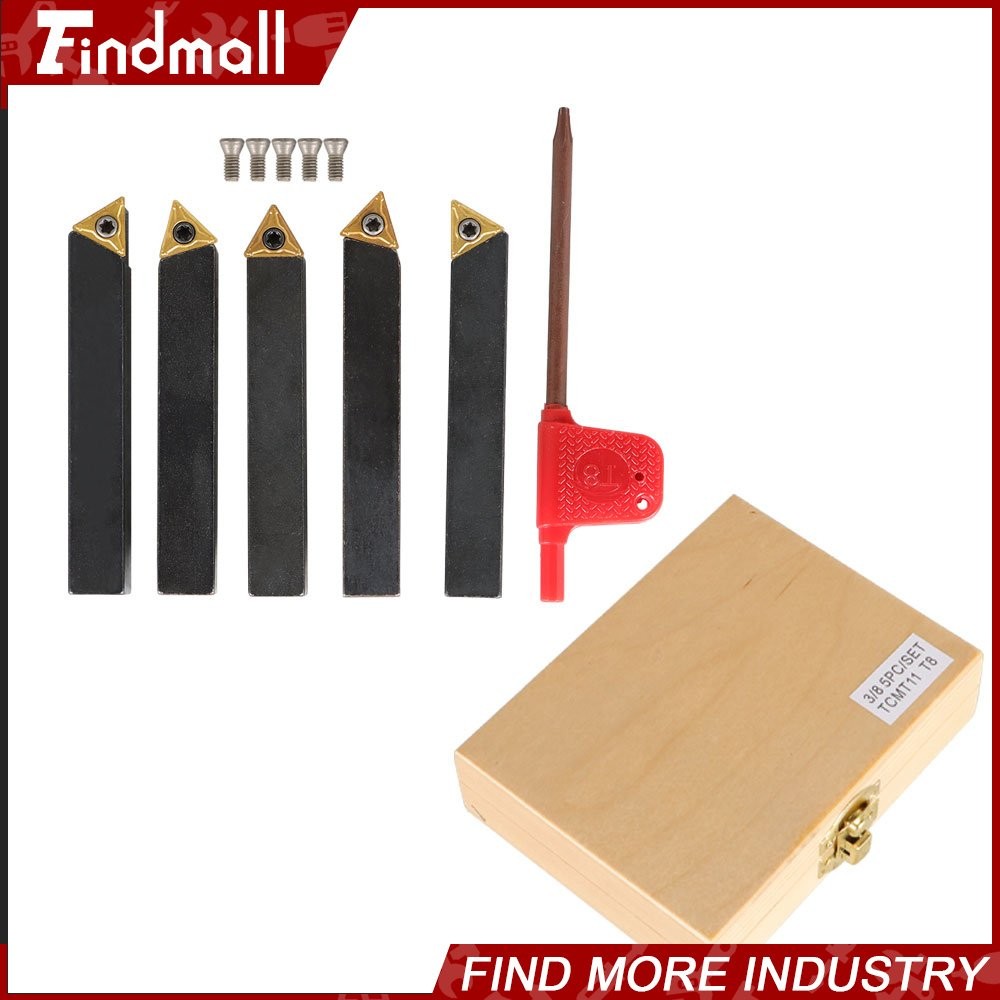 Findmall 5x 3/8″ Lathe Indexable Carbide Insert + Turning Tooling Bit Holder Set