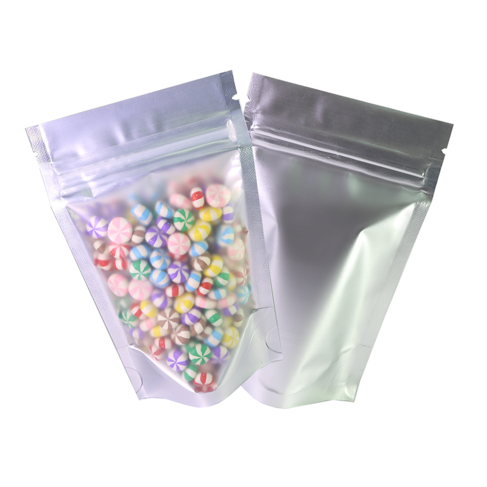 Translucent Front Matte Silver Resealable Zip Food-Safe Stand-Up Bags Bulk QTY