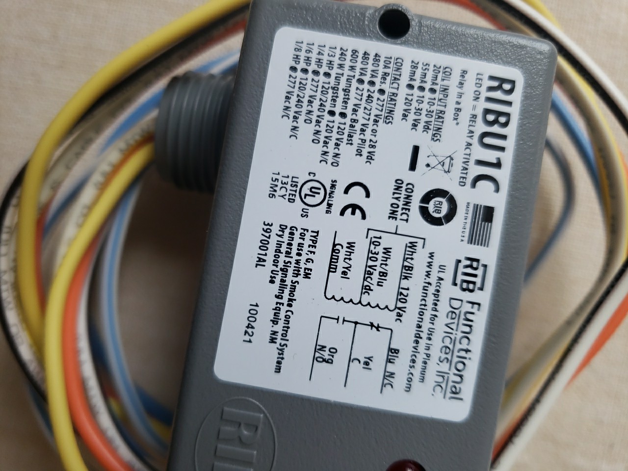 Functional Devices RIBU1C RIB 10A SPDT 10-30 VAC/DC/120 VAC Enclosed Relay