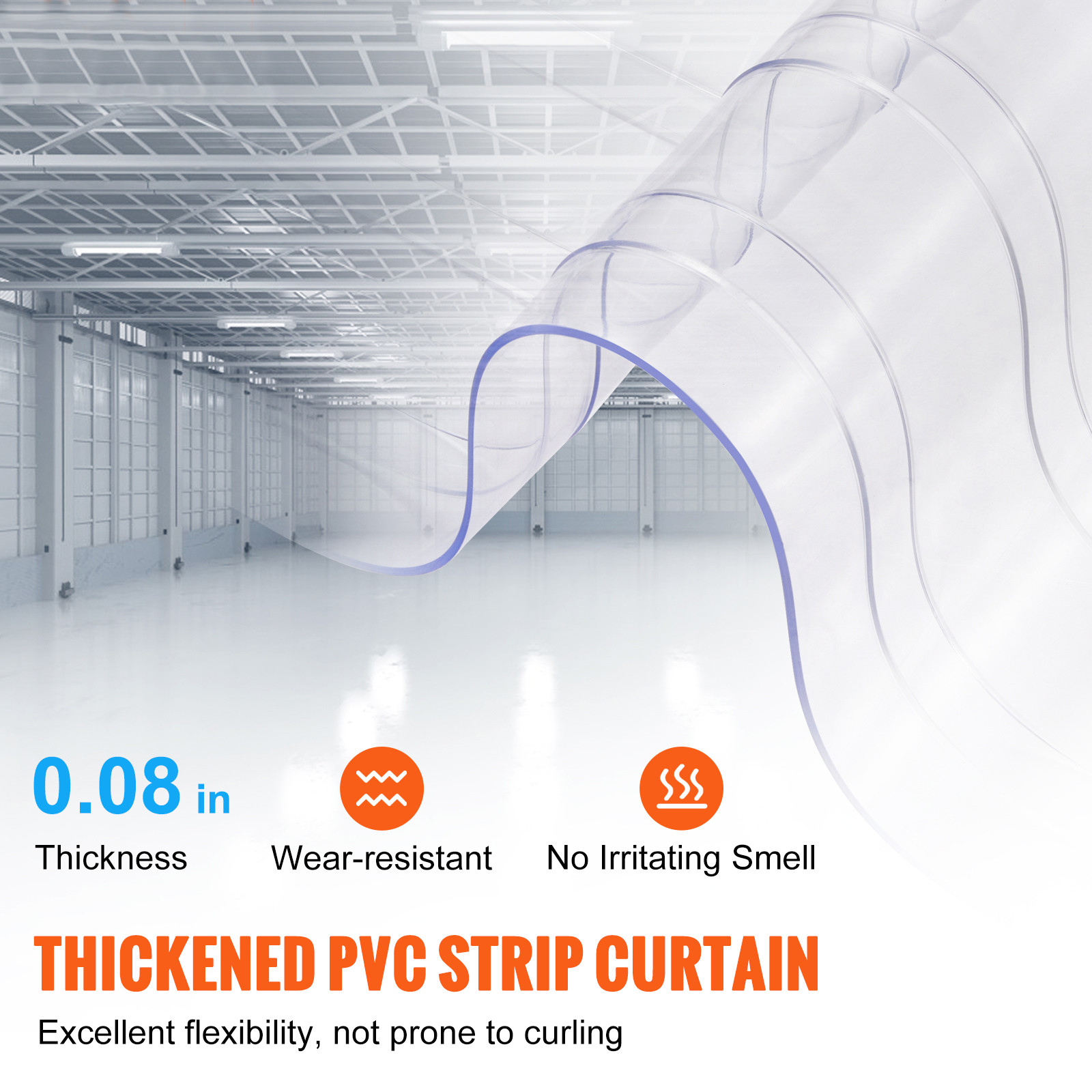 VEVOR Strip Curtain Ribbed PVC Door Curtain 150’x8″ Roll Cooler Freezer Plastic
