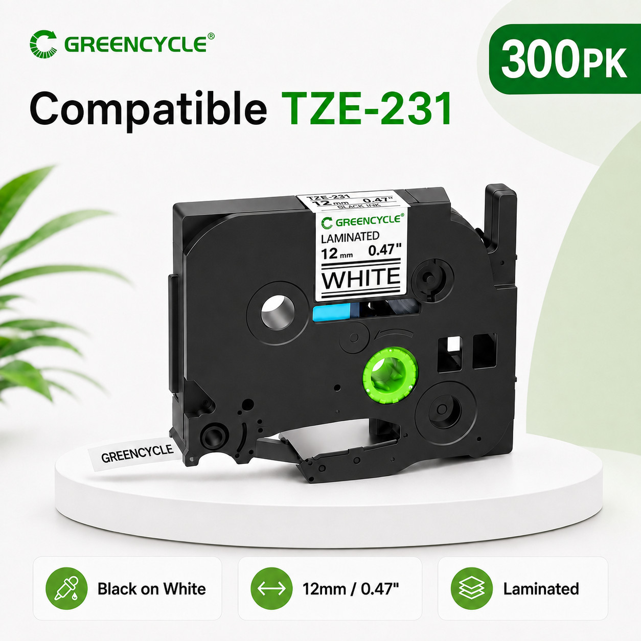 300PK TZe-231 Label Tape 12mm 0.47in Black on White for Brother PT-D210 PT-H110