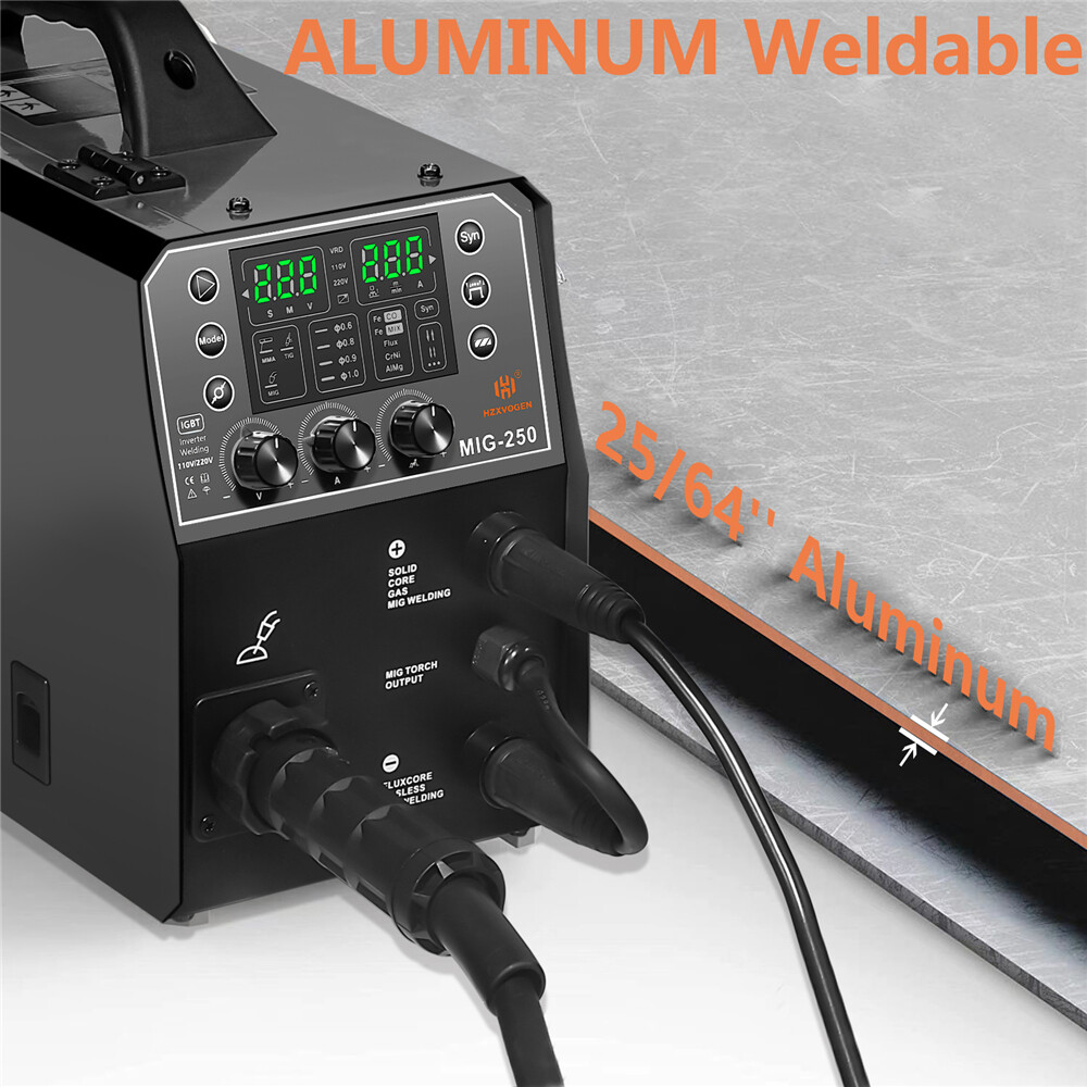 6in1 Gasless MIG Welder Spot/Lift TIG/Stick/Gas MIG 250A 110V/220V for Aluminum