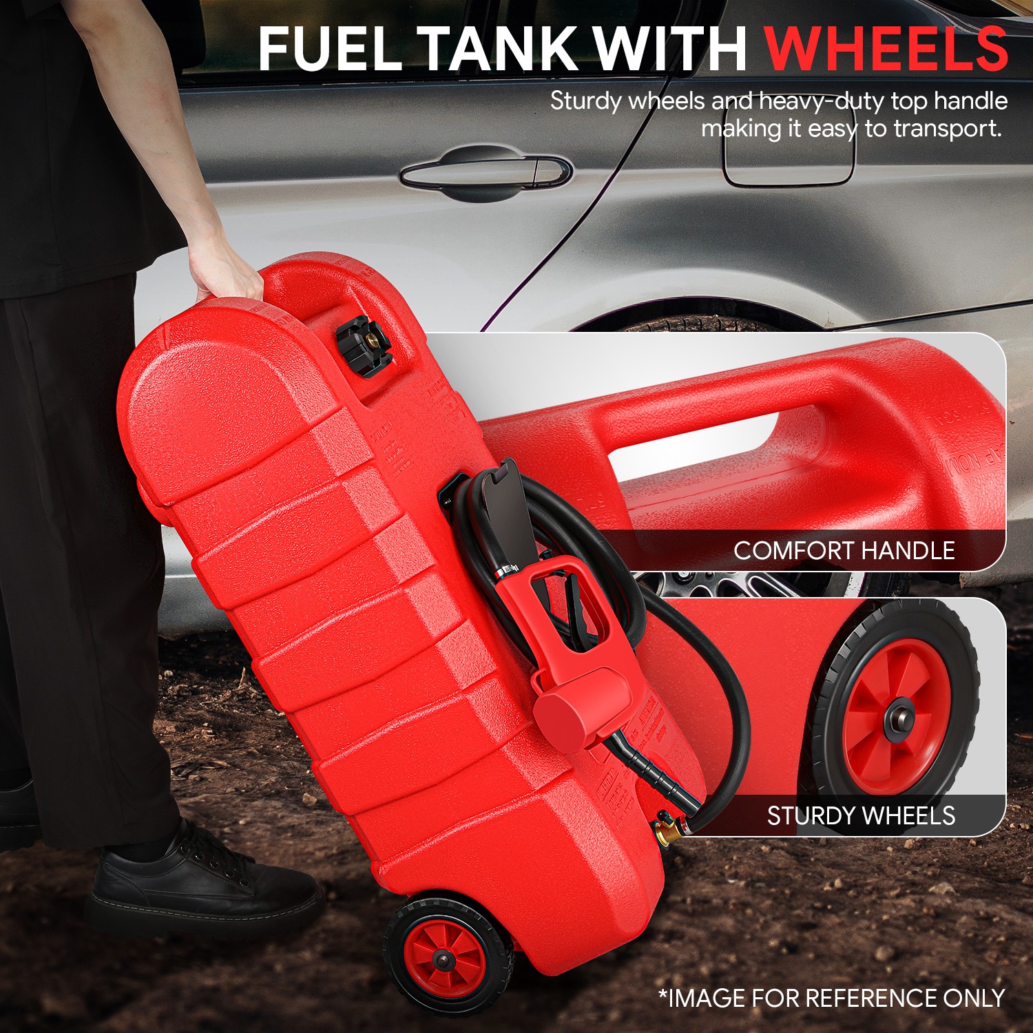 58L(15 Gal) Fuel Caddy Gas Oil Tank Gravity-Flow Manual-Pump Two-in-One Mode Red