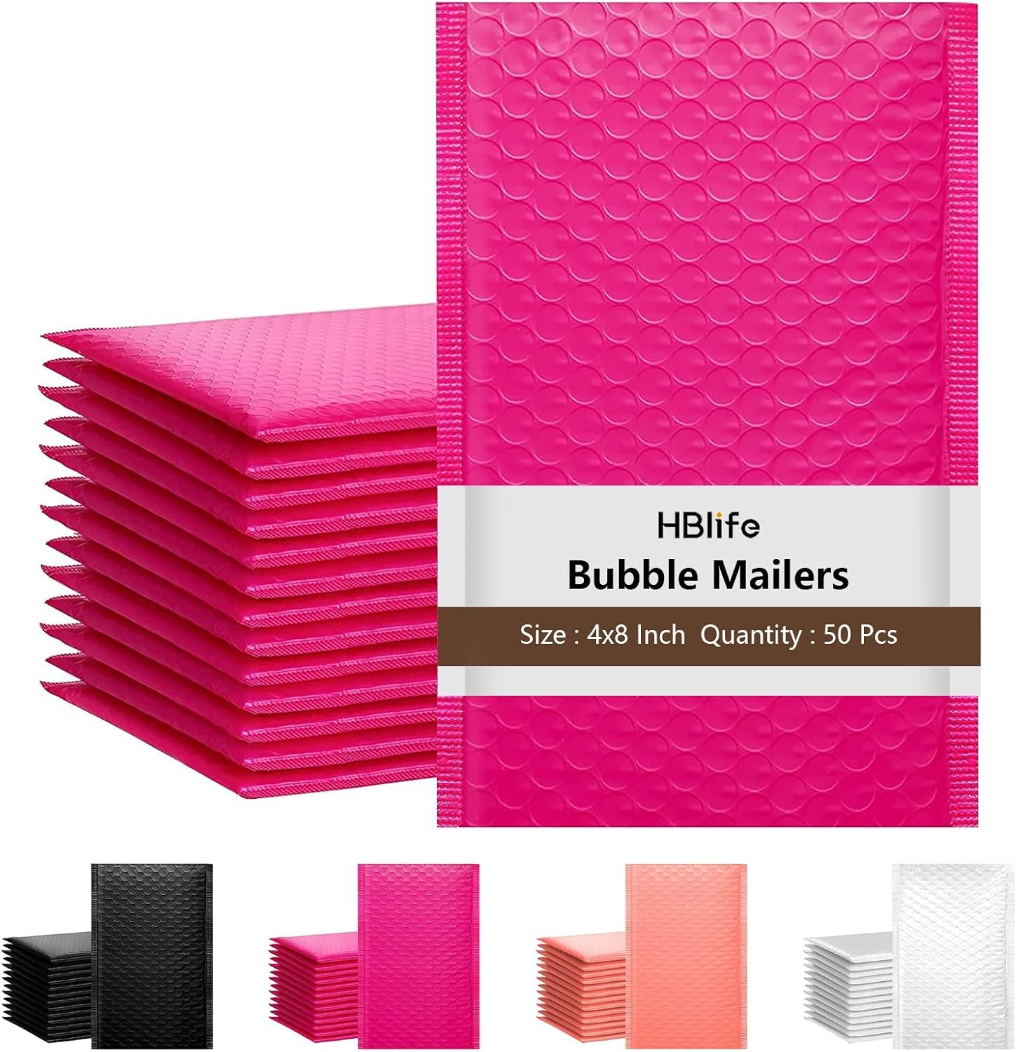 50Pcs Bubble Mailers 4×8 Inches Self Seal Hot Pink Poly Padded Envelopes