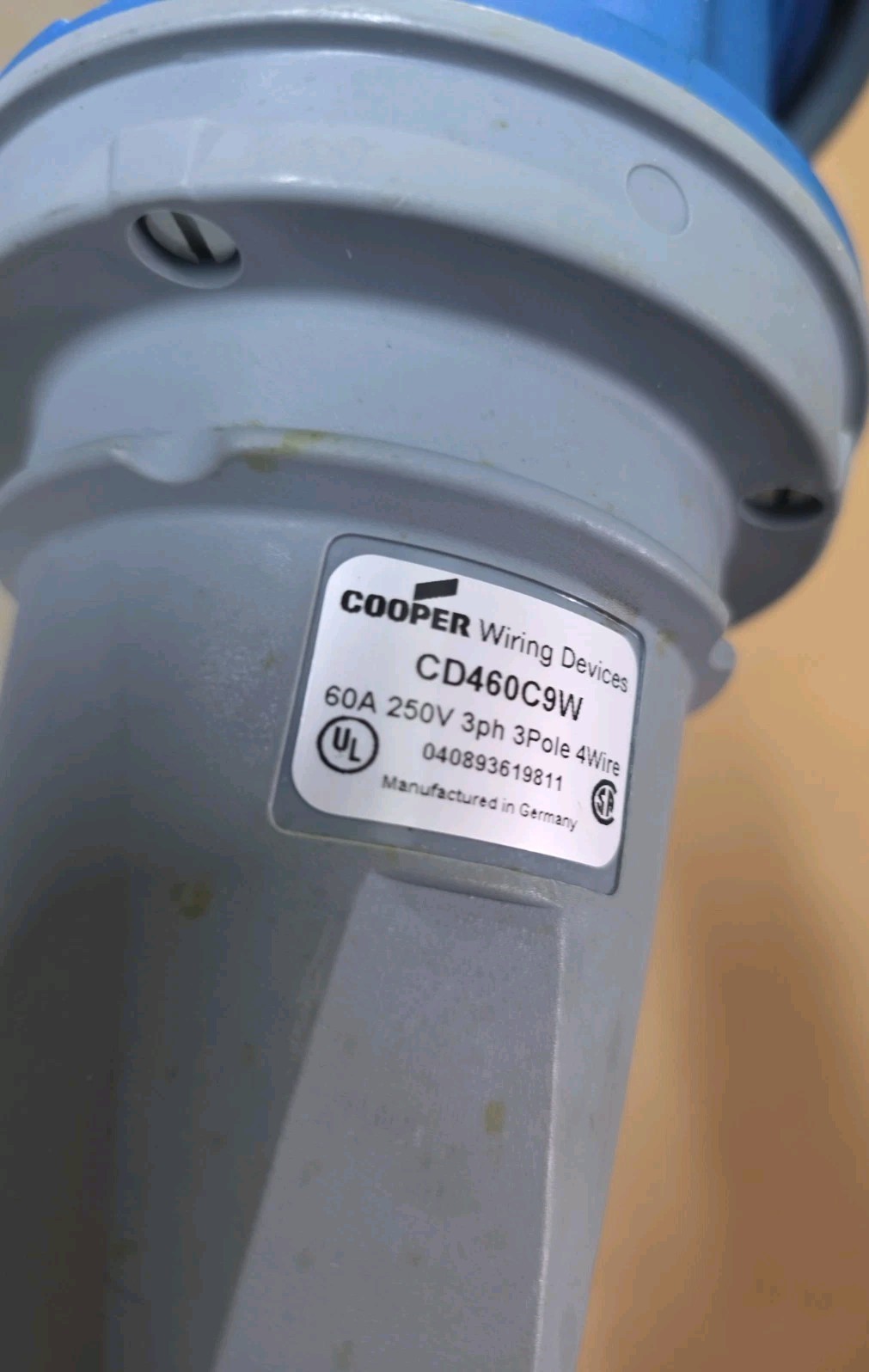 Cooper Female IEC Watertight Connector CD460C9W 60A 250V 3P 4W