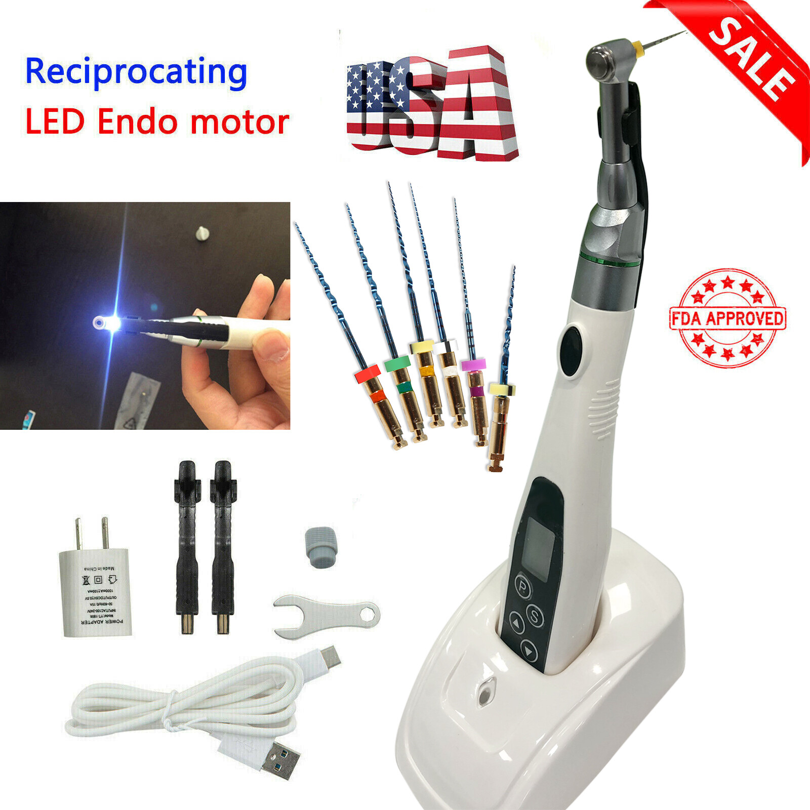 Dental 16:1 Endo Motor LED Contra Angle Root Canal / Endodontic Rotary Files