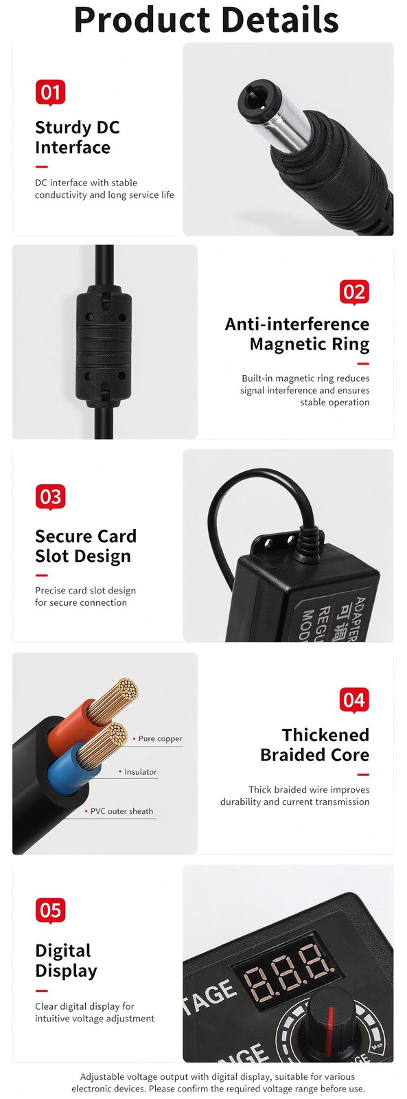72W Power Supply DC 3V~24V Adjustable Variable Universal Switching AC/DC Adapter