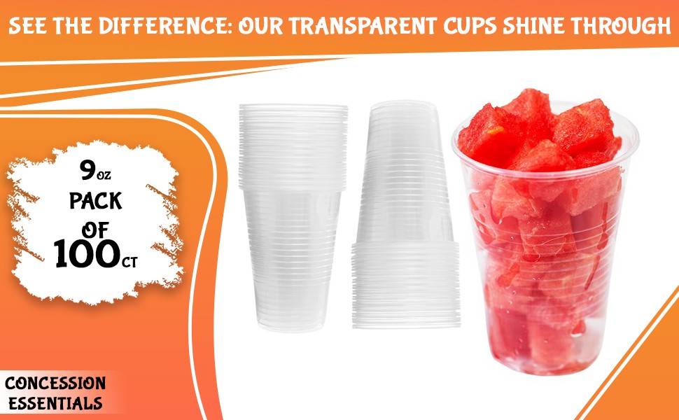 9oz Translucent Thin Wall Plastic Cold Cup- Pack of 100ct