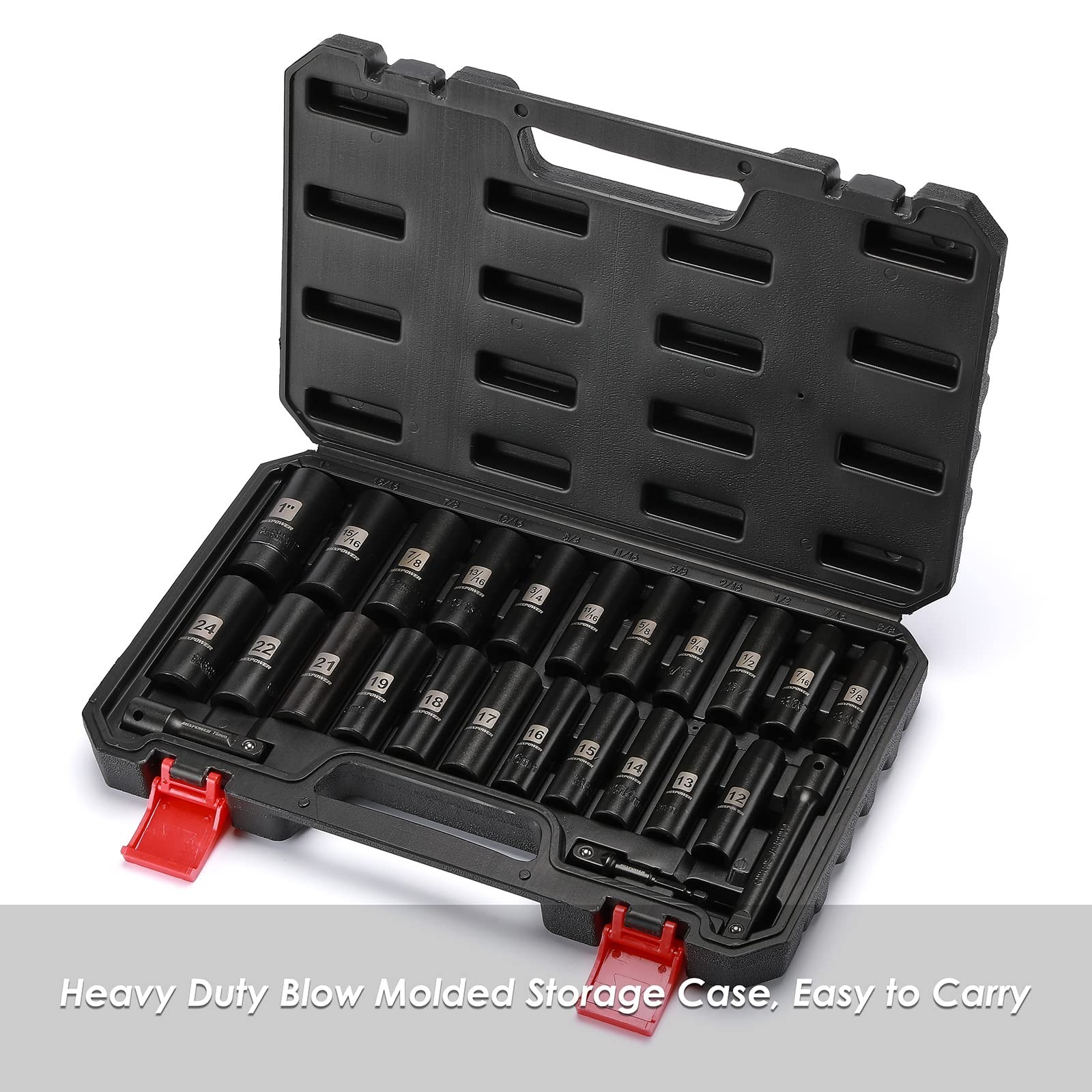 25 Pieces 1/2-Inch Drive Deep Impact Socket Set, CR-V, Metric/SAE, Includes 1…