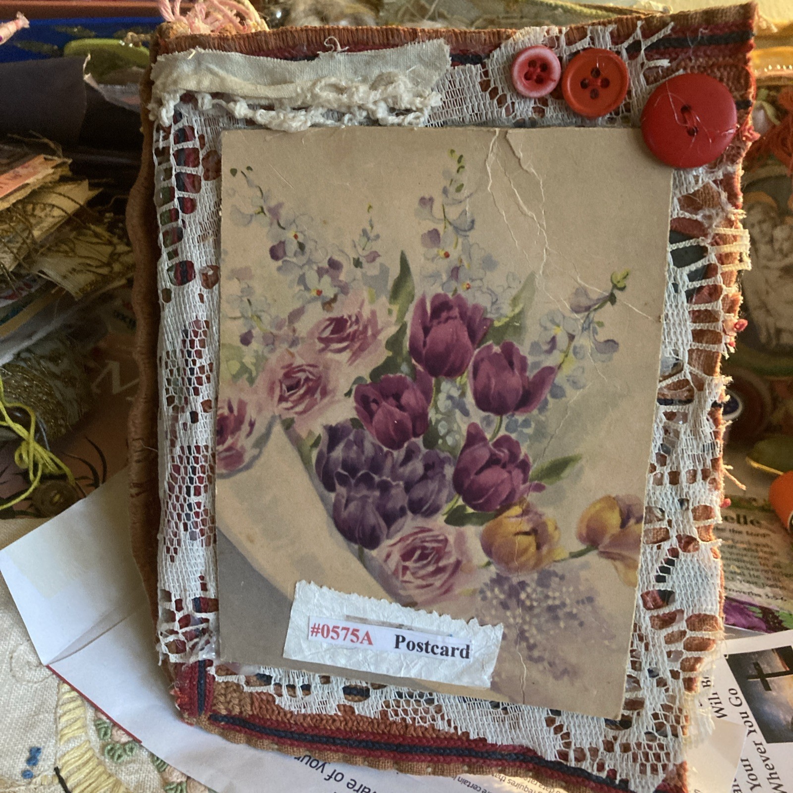 Junk Journal- Grungy, Textile Postcard