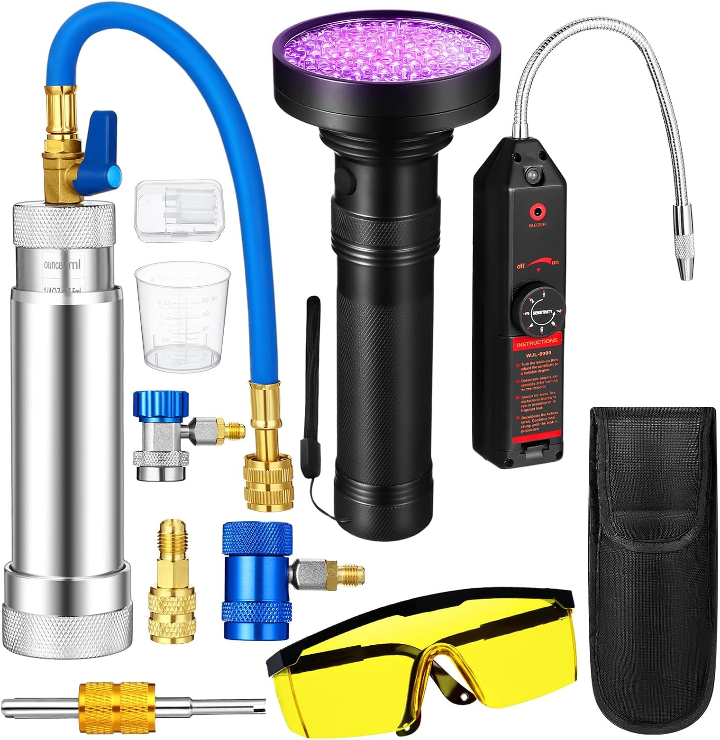 AC Leak Detector Kit, R1234Yf R134A R410A AC Oil UV Dye Injector Kit Refrigerant