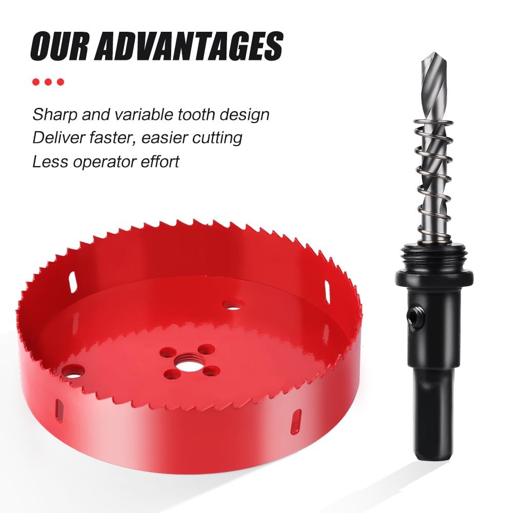 5.5 Inch Hole Saw, 5 1/2 M42 HSS Bi-Metal Cutter, 140, Red
