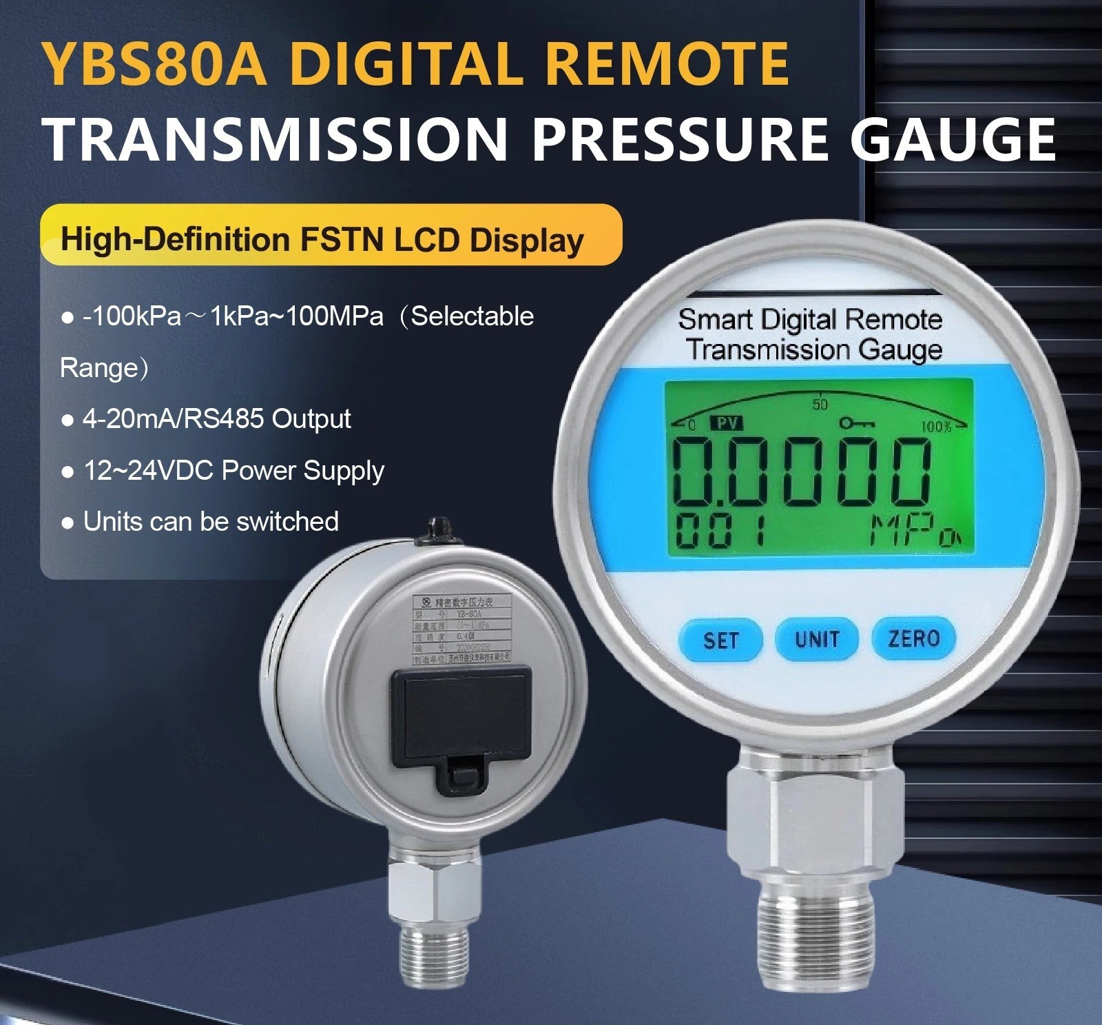 Smart Digital Pressure Transmitter 4-20mA RS485 Gauge Sensor G1/2 Stainles Steel